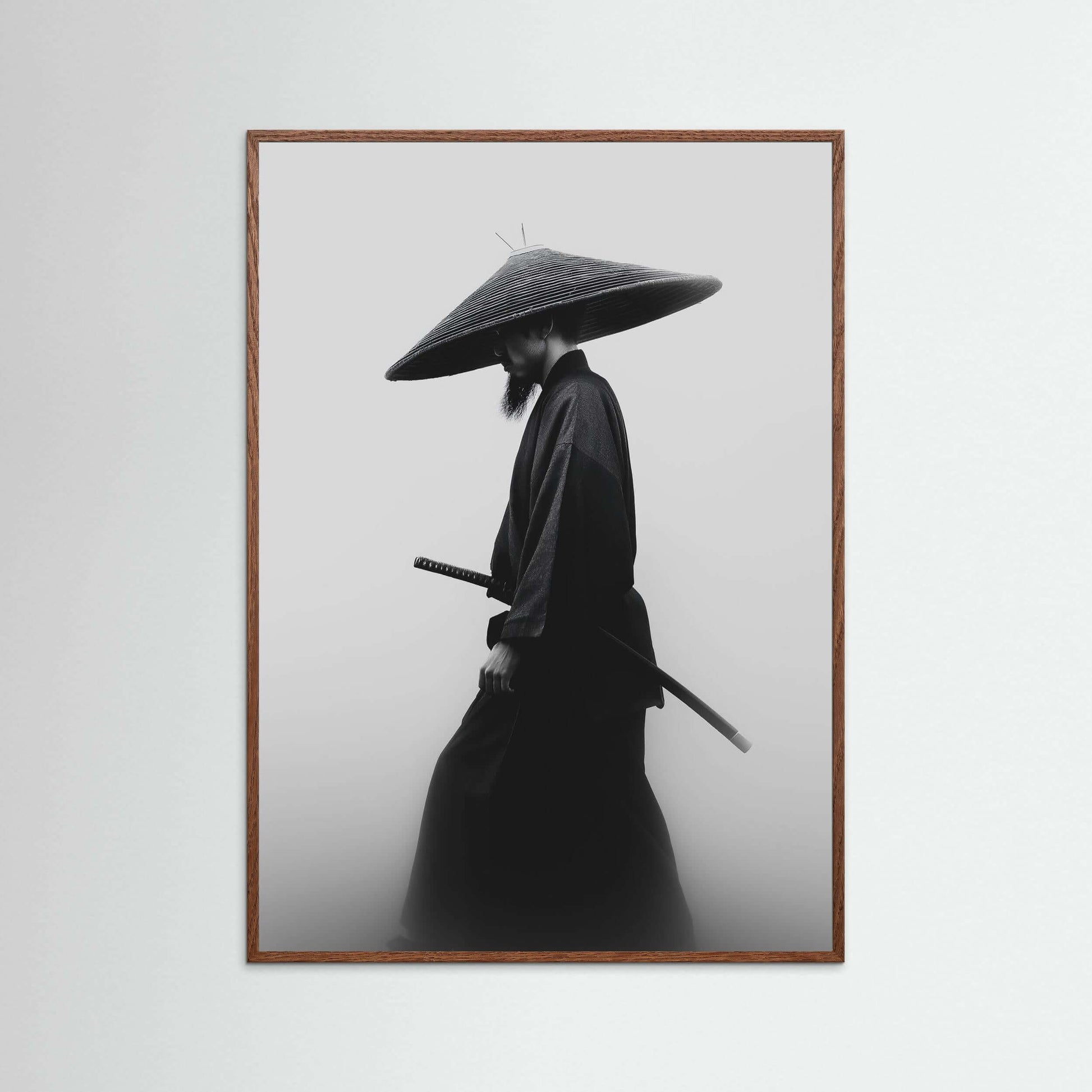 Minimalist Samurai Wall Art – Black & White Japanese Warrior Print