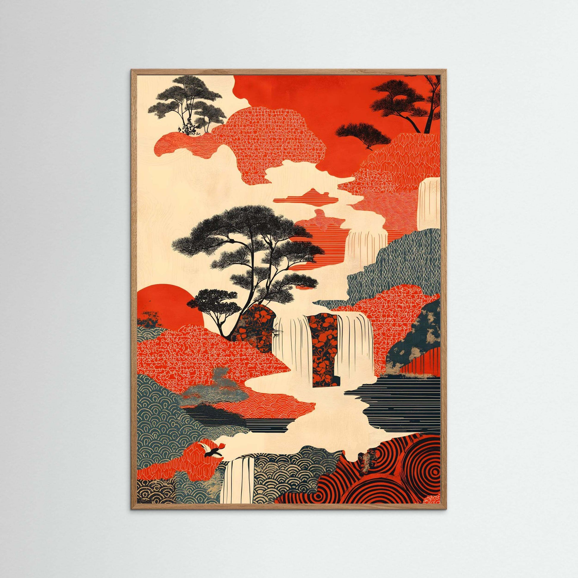 Japanese waterfall canvas art-Crimson Falls 