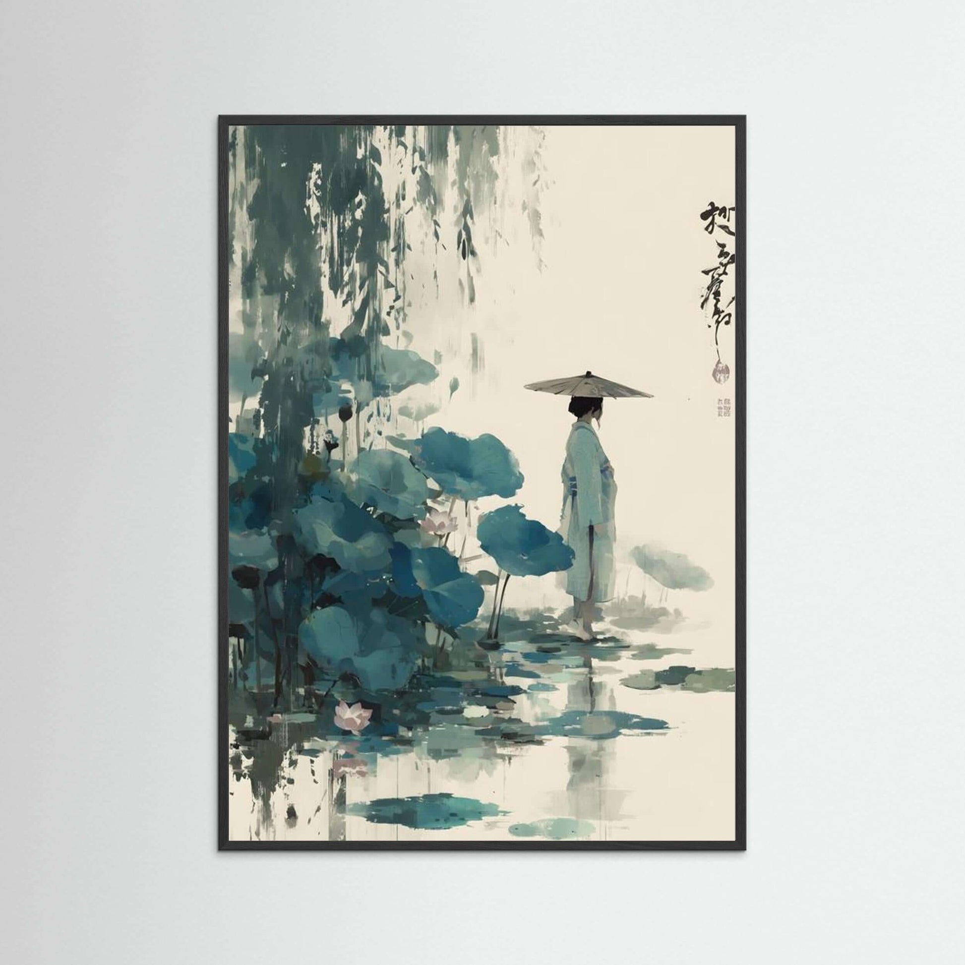 zen ink figure art-Stillness by the Lotus Pond 
