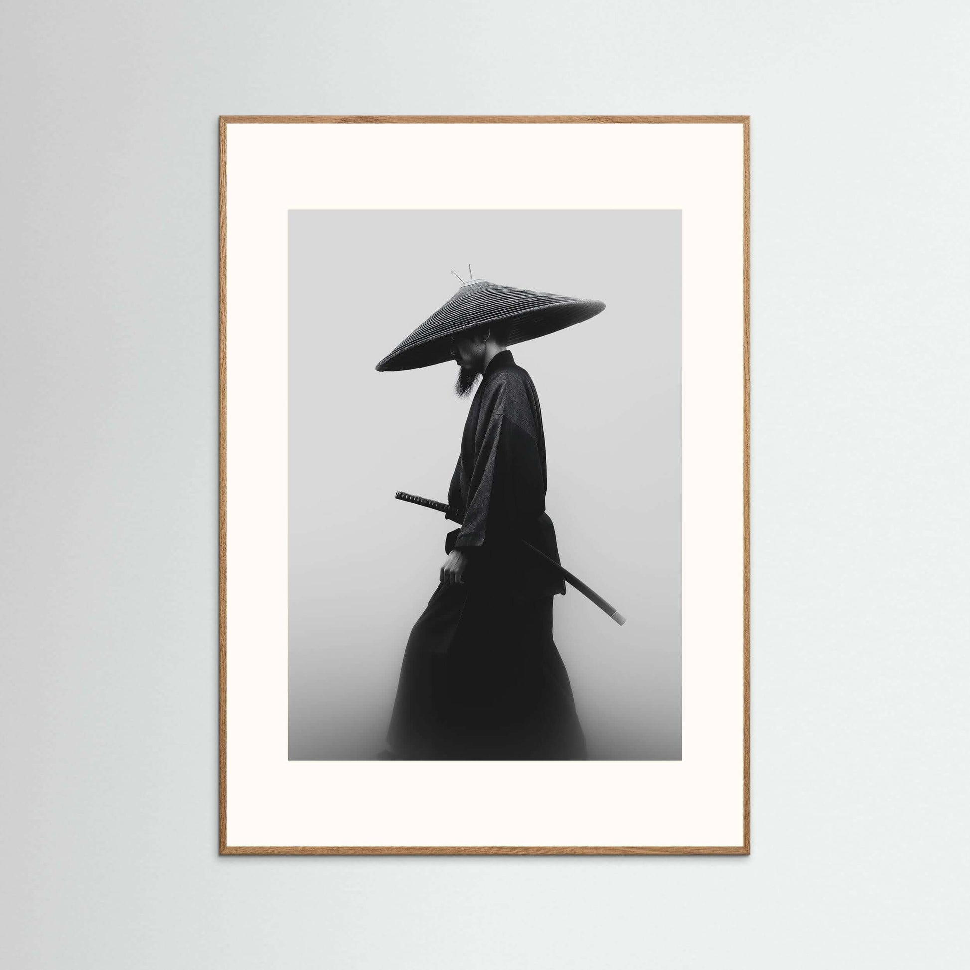 Minimalist Samurai Wall Art – Black & White Japanese Warrior Print