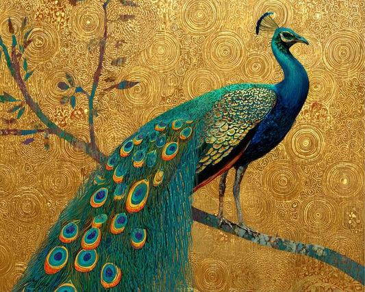Art Nouveau Peacock Print | Klimt Style Gold Pattern Bird Art