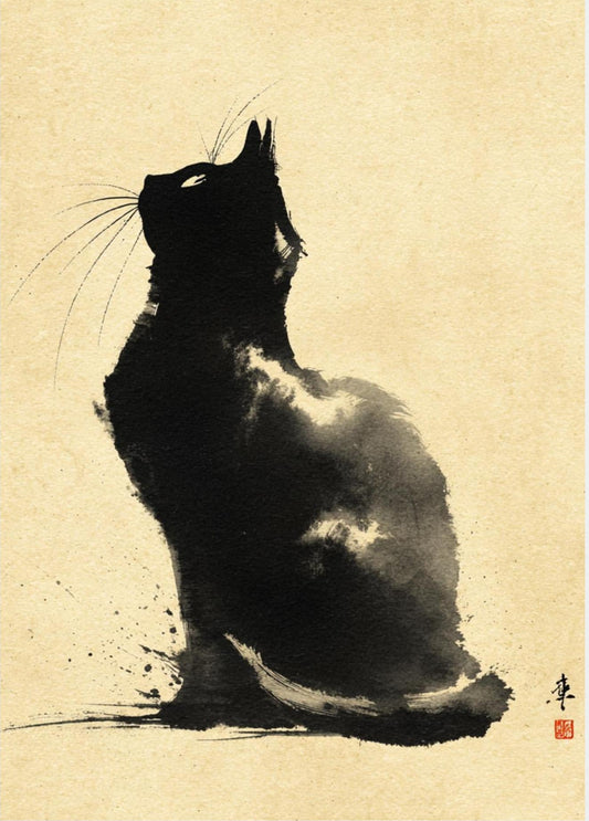 Silent Gaze – Minimalist Ink Cat Wall Art