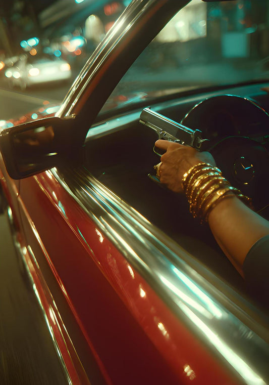 Midnight Drive Tension Wall Art – Cinematic Noir Car Canvas Print