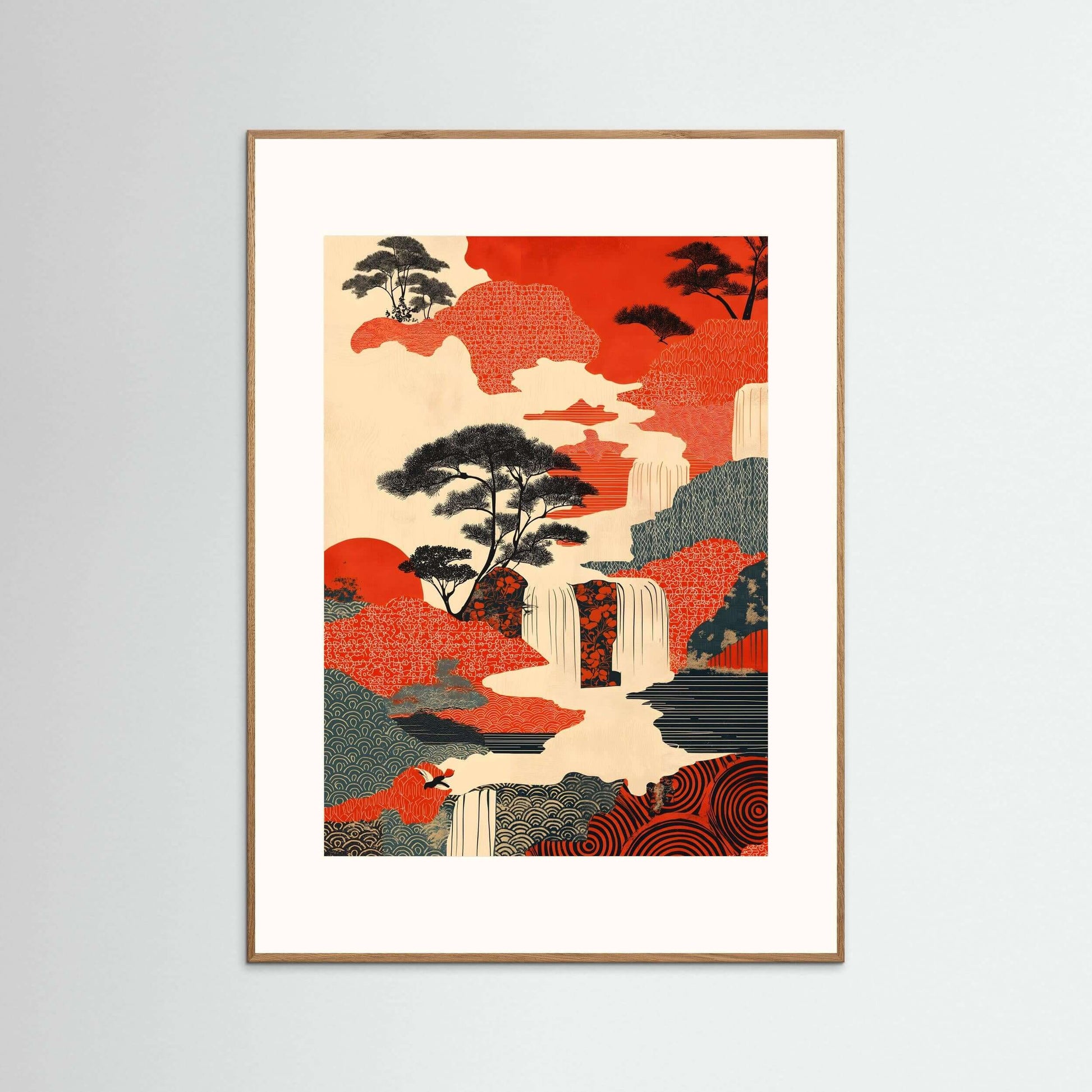 Japanese waterfall canvas art-Crimson Falls 