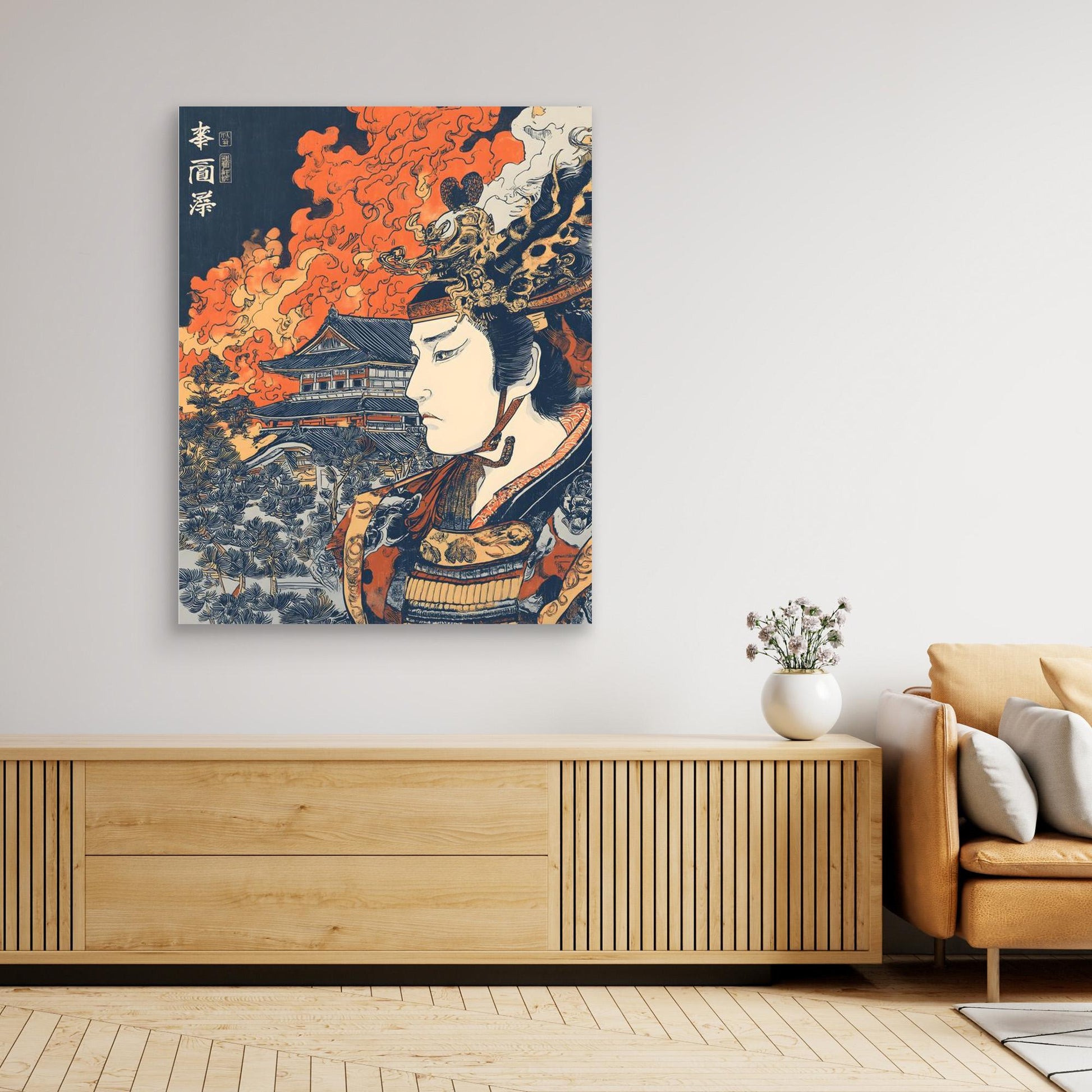 Fiery Sky Samurai Japanese Woodblock Canvas