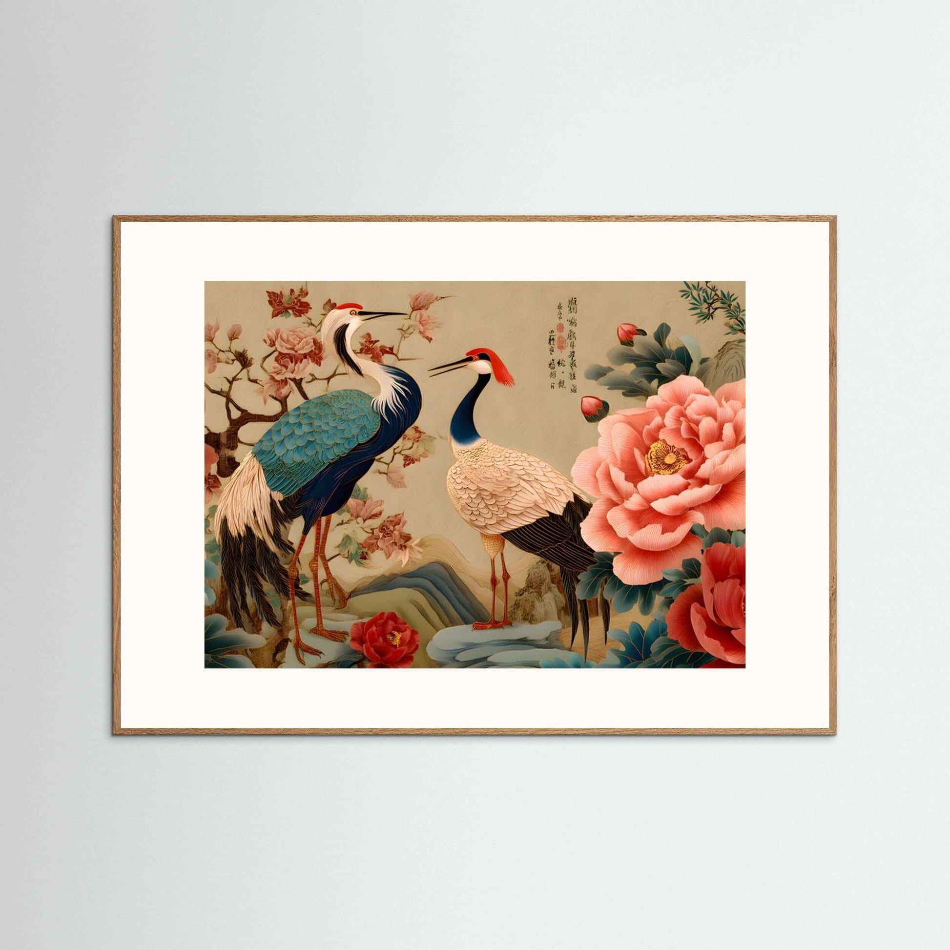Eternal Harmony — Japanese Cranes & Peonies Wall Art