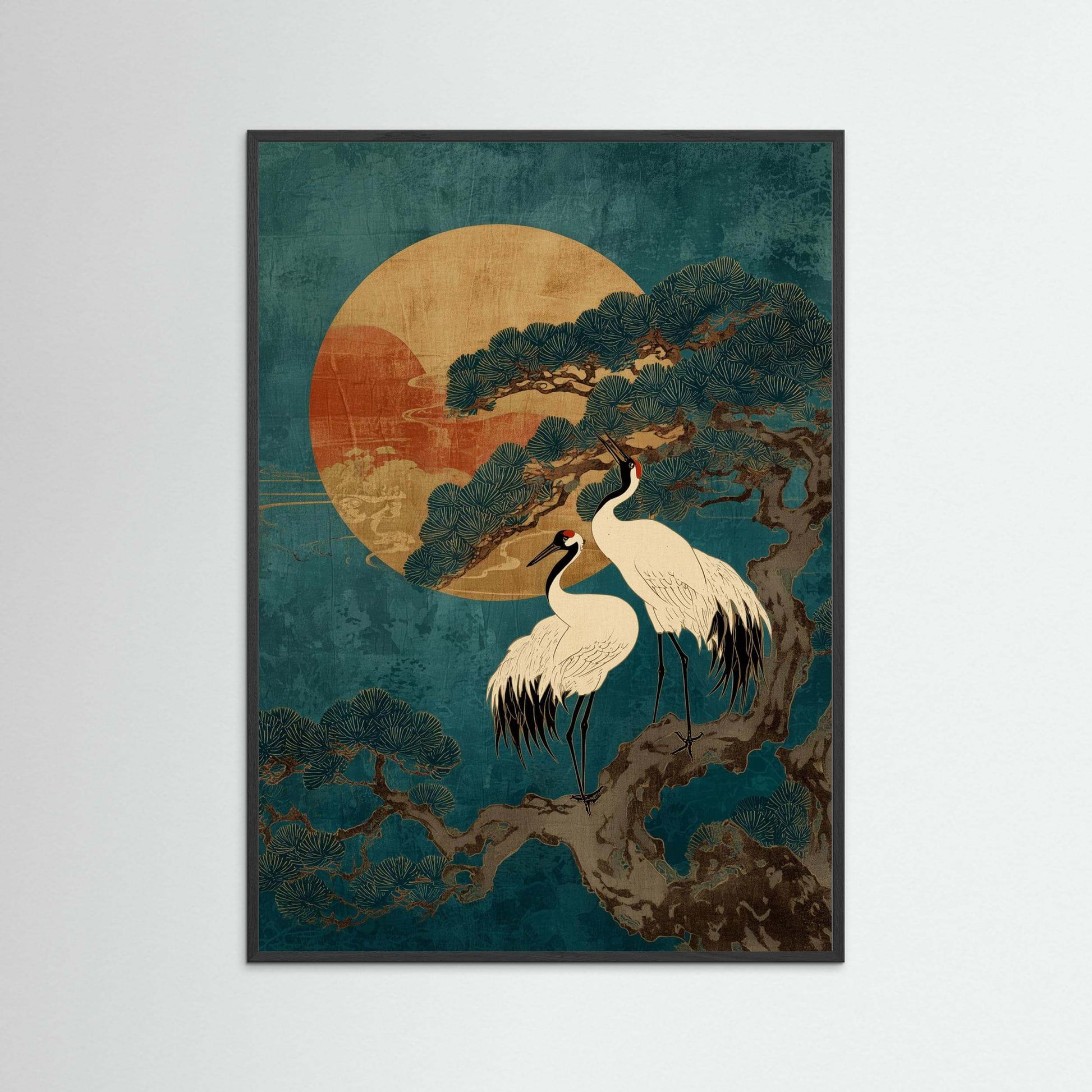 Japanese crane wall art print-Twin Cranes at Dusk 