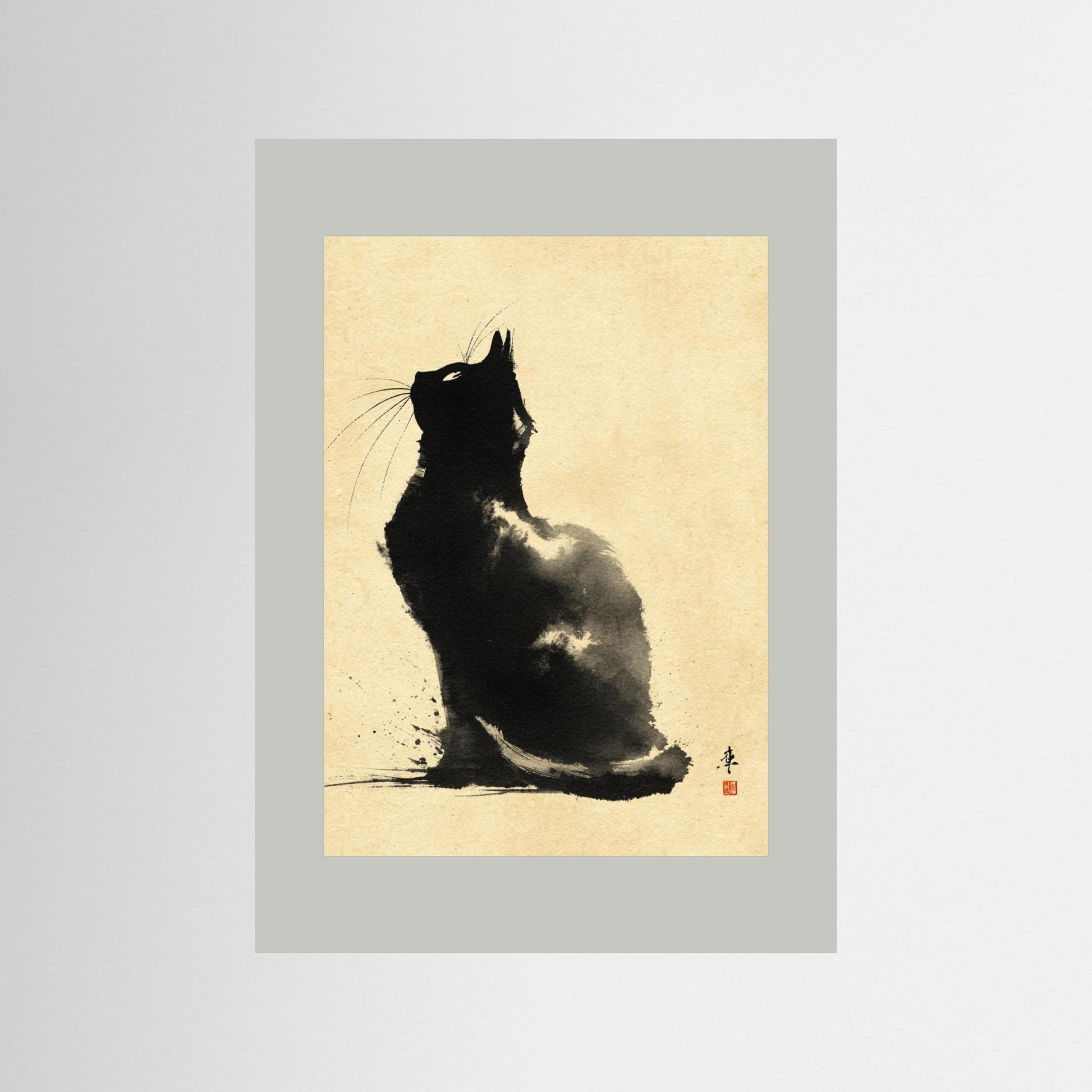 Silent Gaze – Minimalist Ink Cat Wall Art