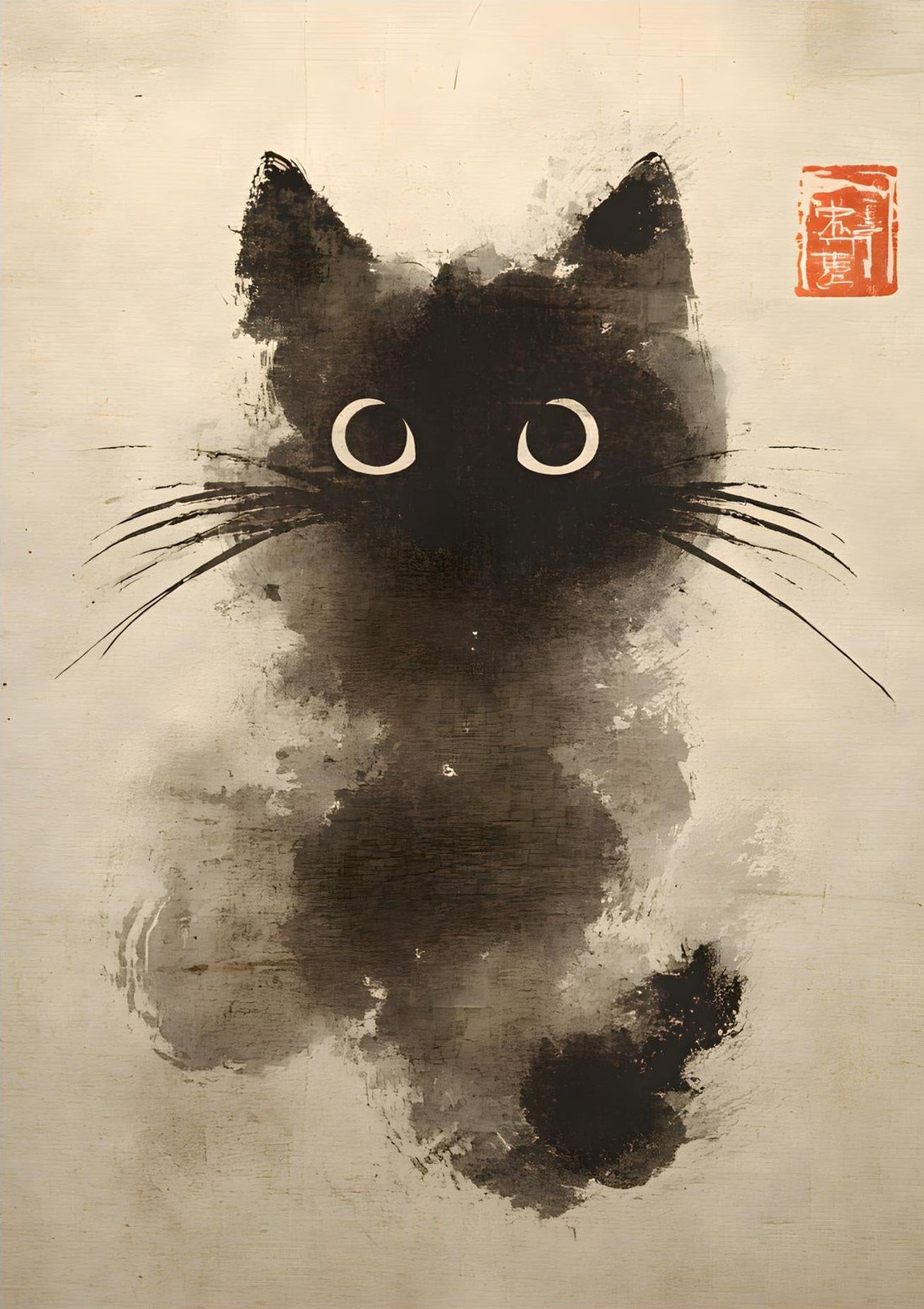 Moonlit Curiosity – Minimalist Ink Cat Wall Art