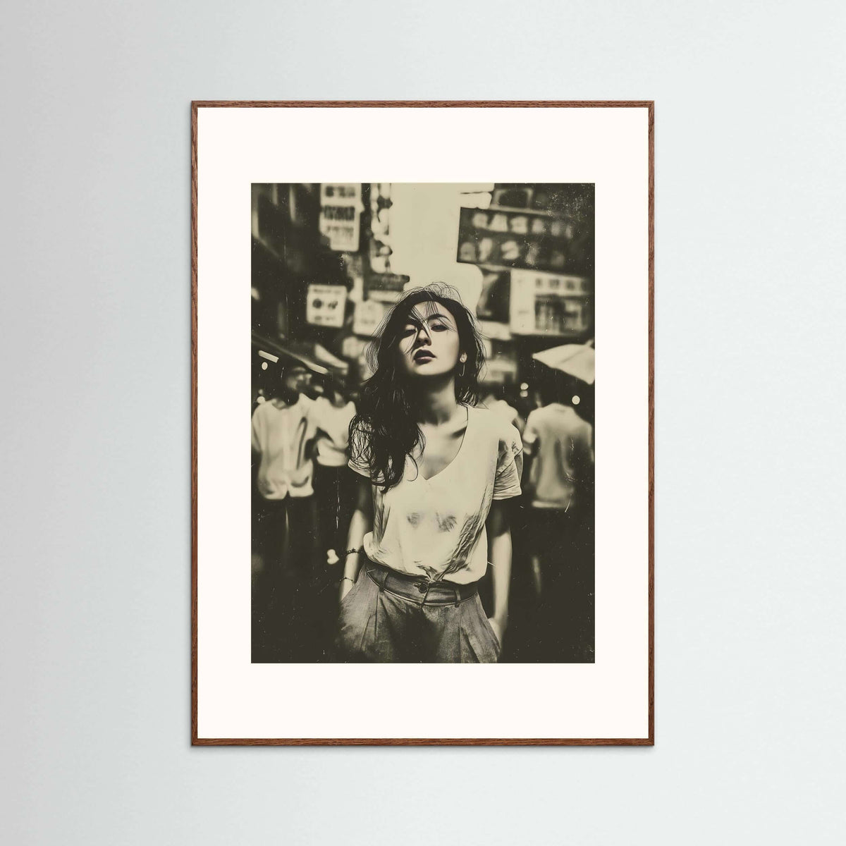 Vintage Urban Street Portrait Wall Art – Cinematic Black & White Photography Print