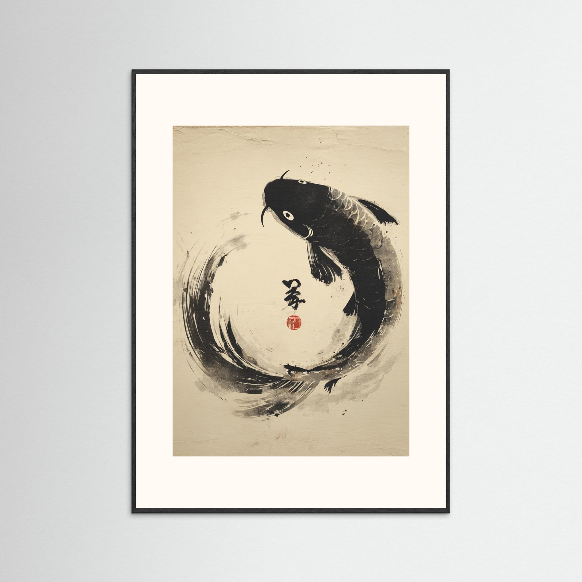 Flow of Fortune – Minimalist Ink Koi Wall Art