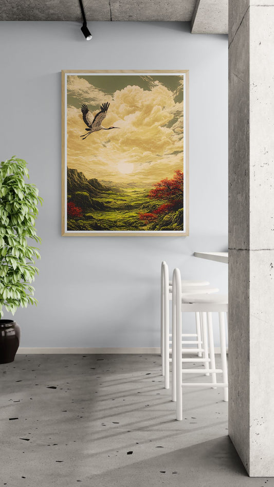 Crane Wall Art-Golden Ascension