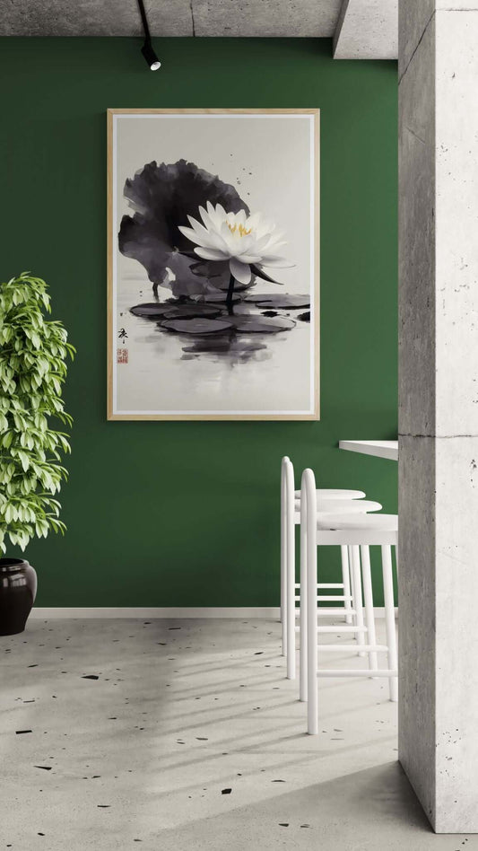 white lotus ink painting-Silent Bloom
