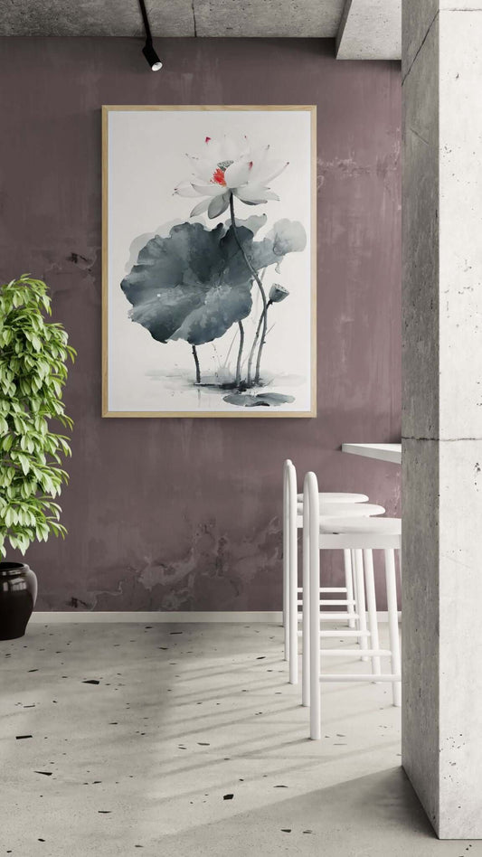 minimalist lotus flower art-White Lotus Awakening