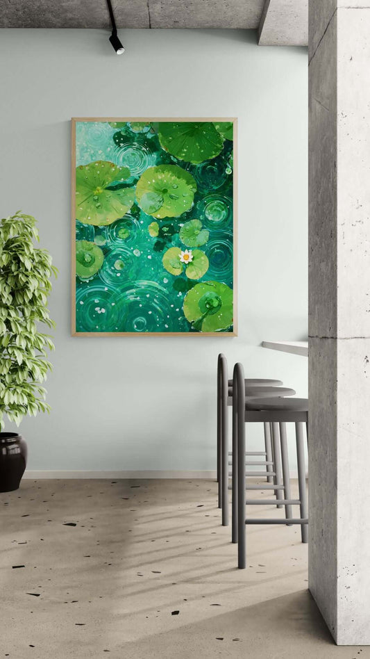 japandi lotus pond wall art-Still Water Garden