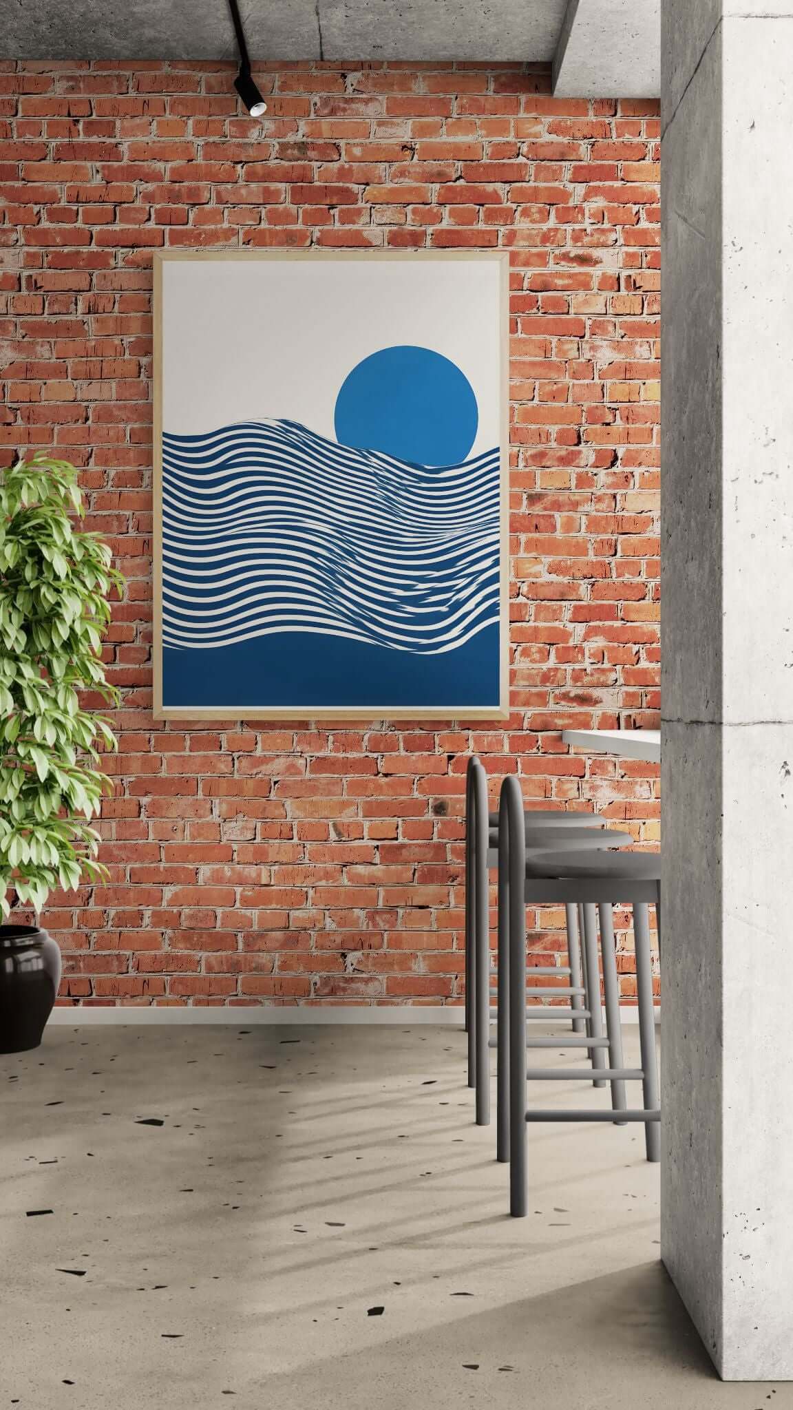Japandi minimalist wall art print-Indigo Horizon