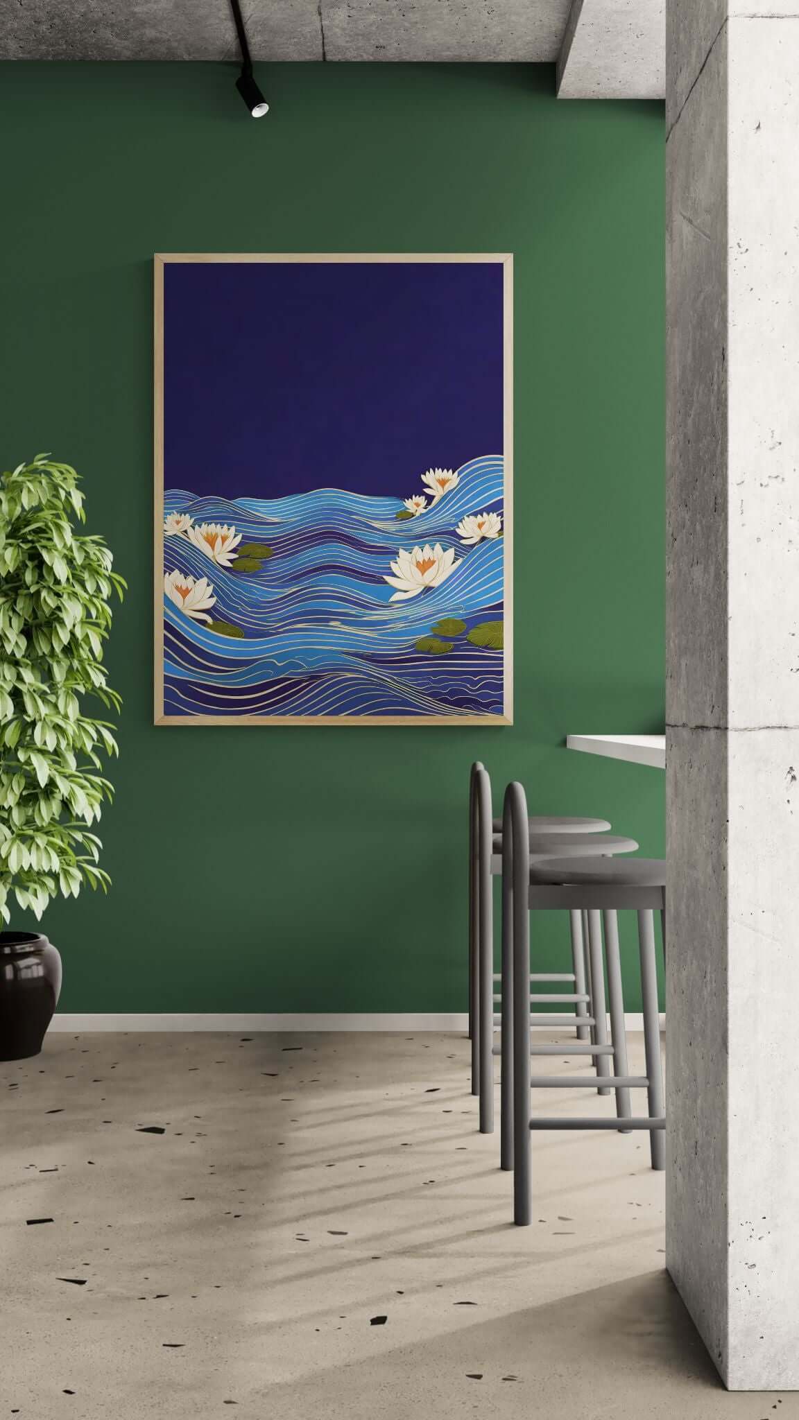  Japandi minimalist wall art print-Midnight Lotus Drift