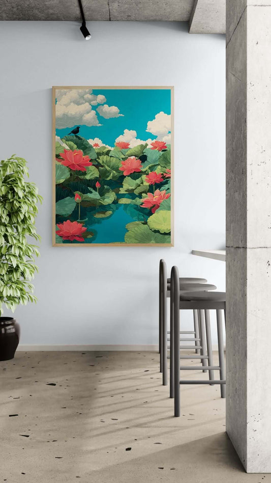 Japandi botanical wall art print-Lotus Harmony 