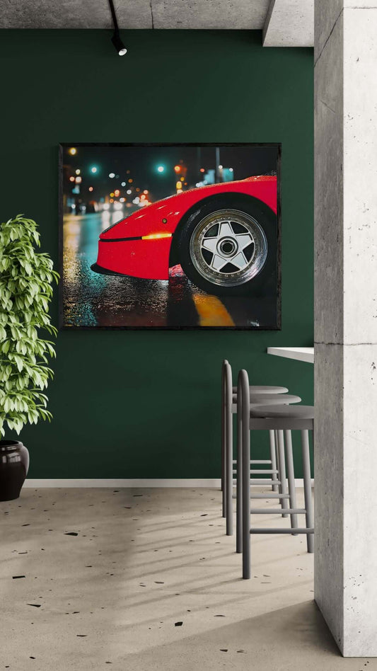 Crimson After Dark | Cinematic Street Detail & Night Drive Art Print