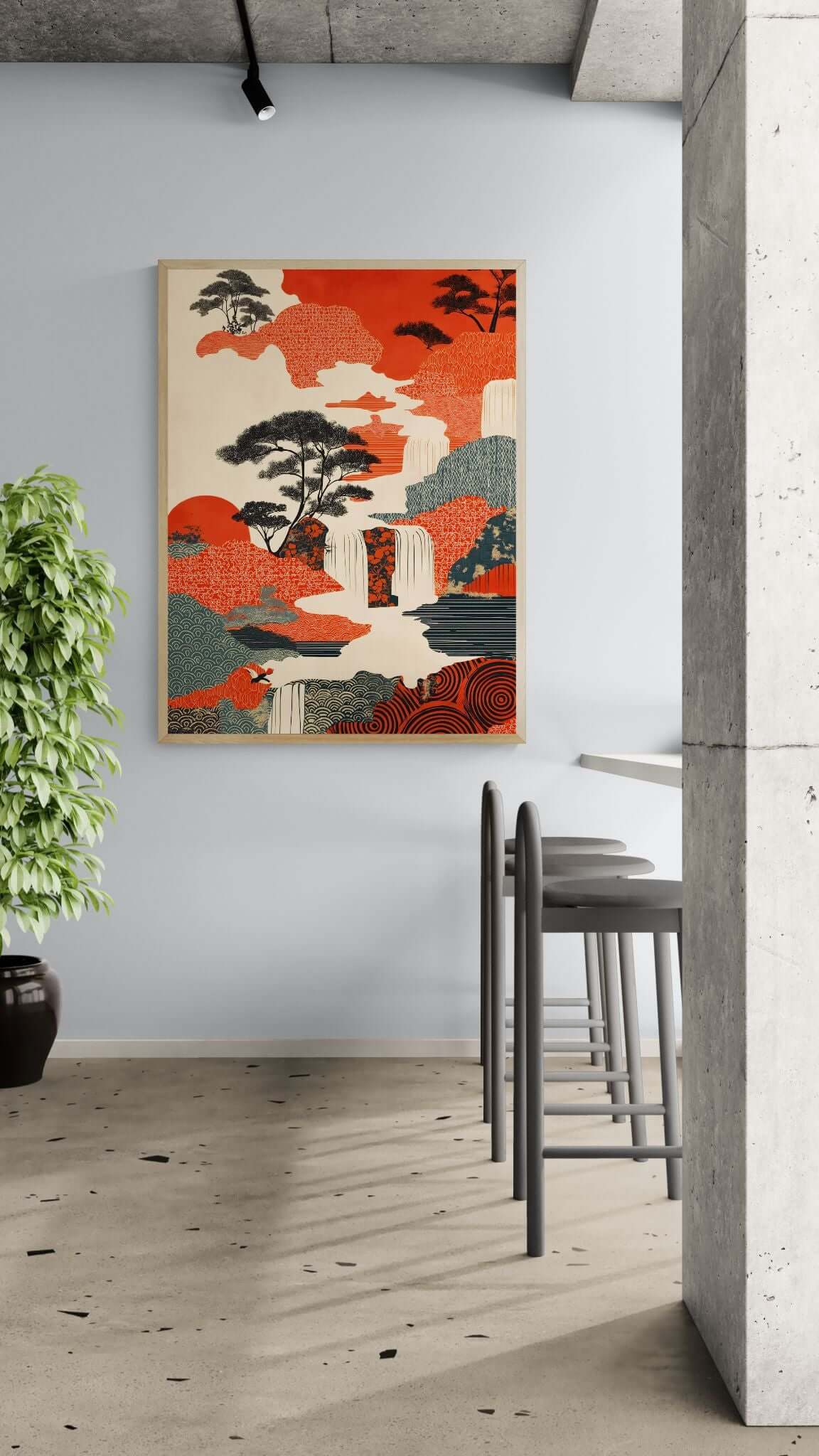 Japanese waterfall canvas art-Crimson Falls 