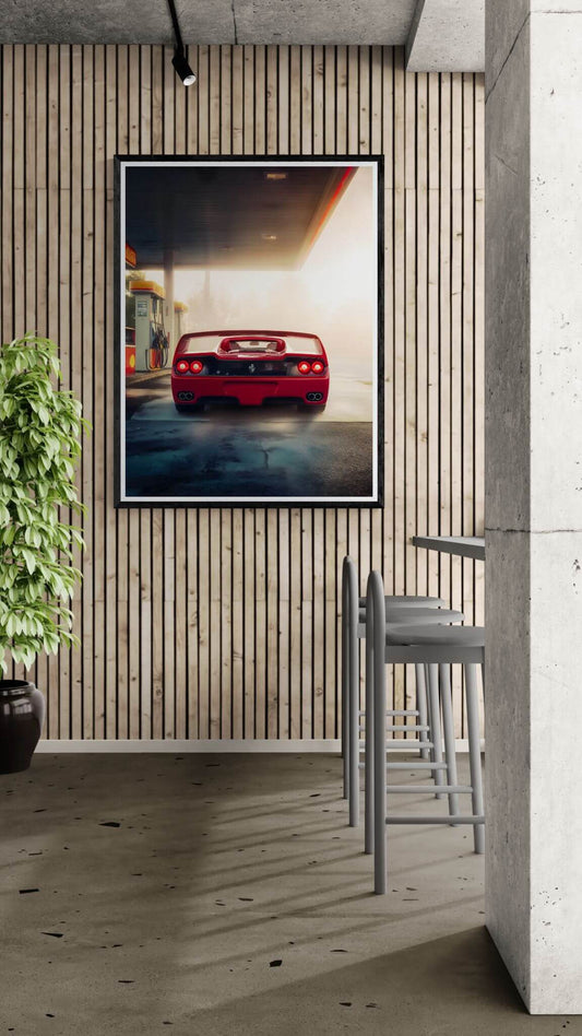 red supercar wall art-Red Supercar at Dawn Wall Art 