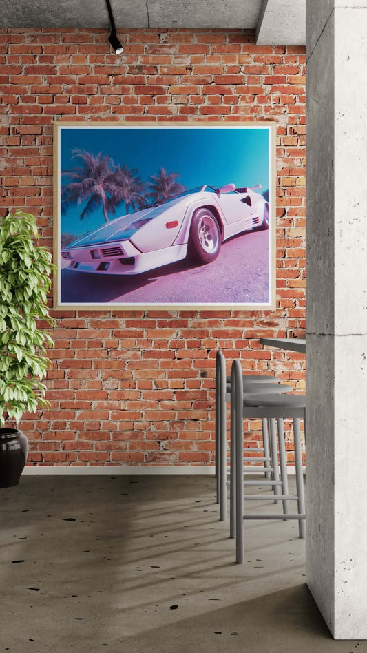Palm Drive Supercar Wall Art – Retro Exotic Convertible Canvas Print