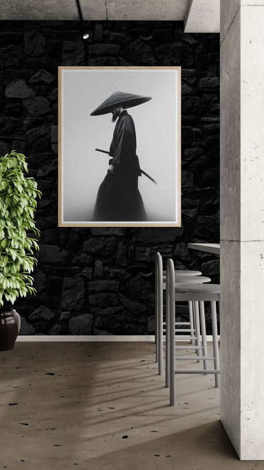Minimalist Samurai Wall Art – Black & White Japanese Warrior Print