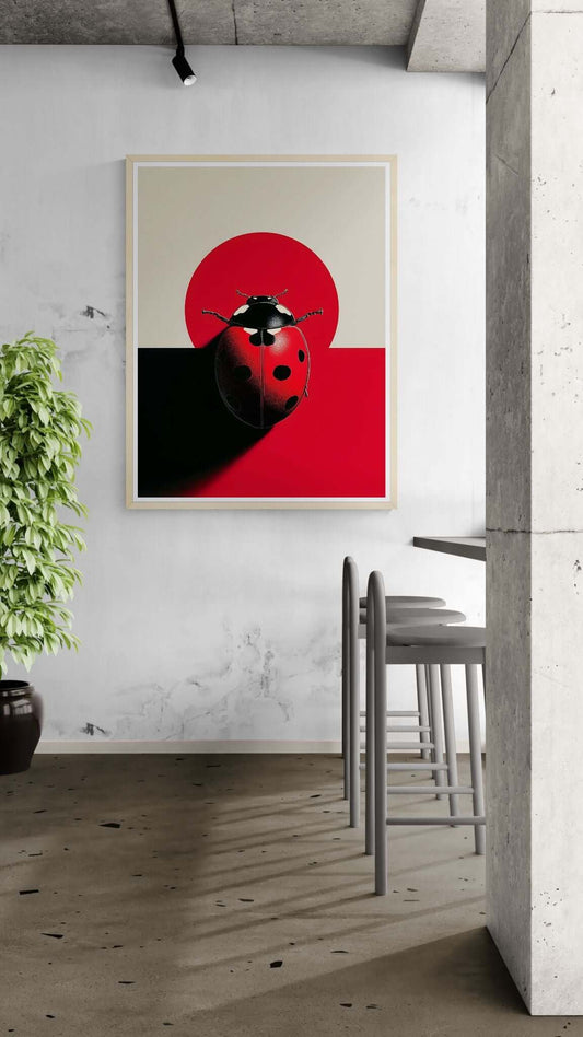 Minimalist Ladybug Wall Art – Modern Red & Black Symbolic Print