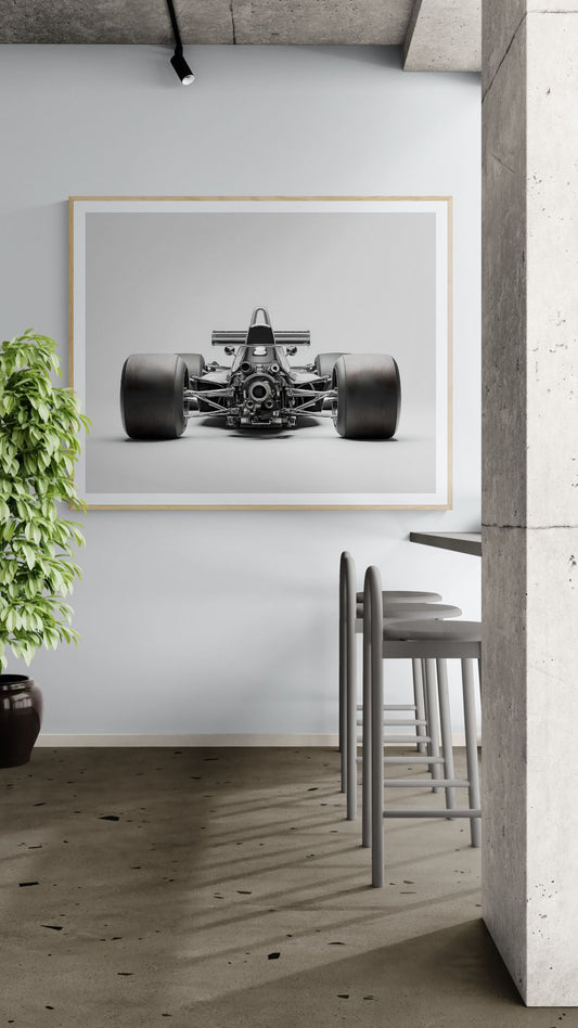 Formula Race Car Rear View – Black and White