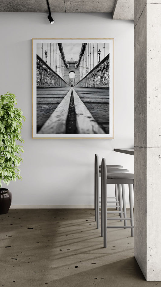 Black and White Suspension Bridge Perspective