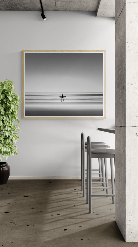 Black and White Surfer Walk