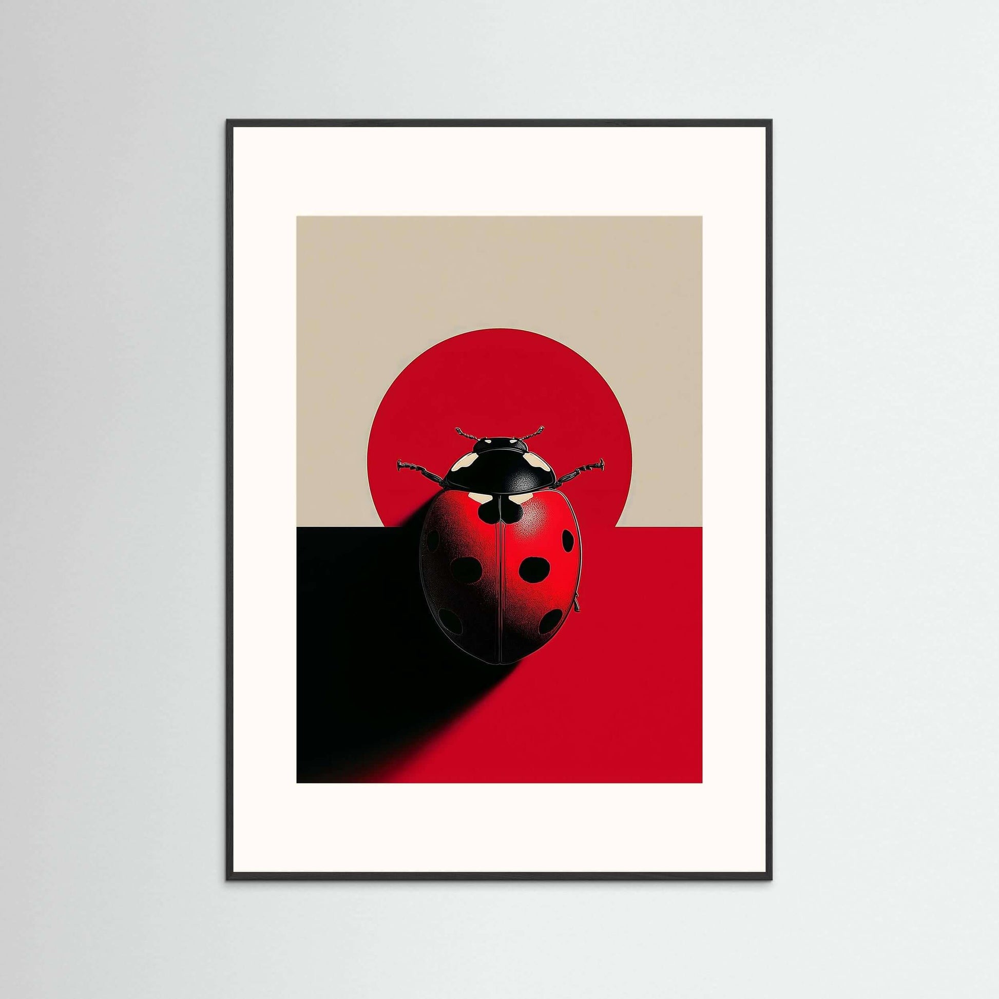 Minimalist Ladybug Wall Art – Modern Red & Black Symbolic Print