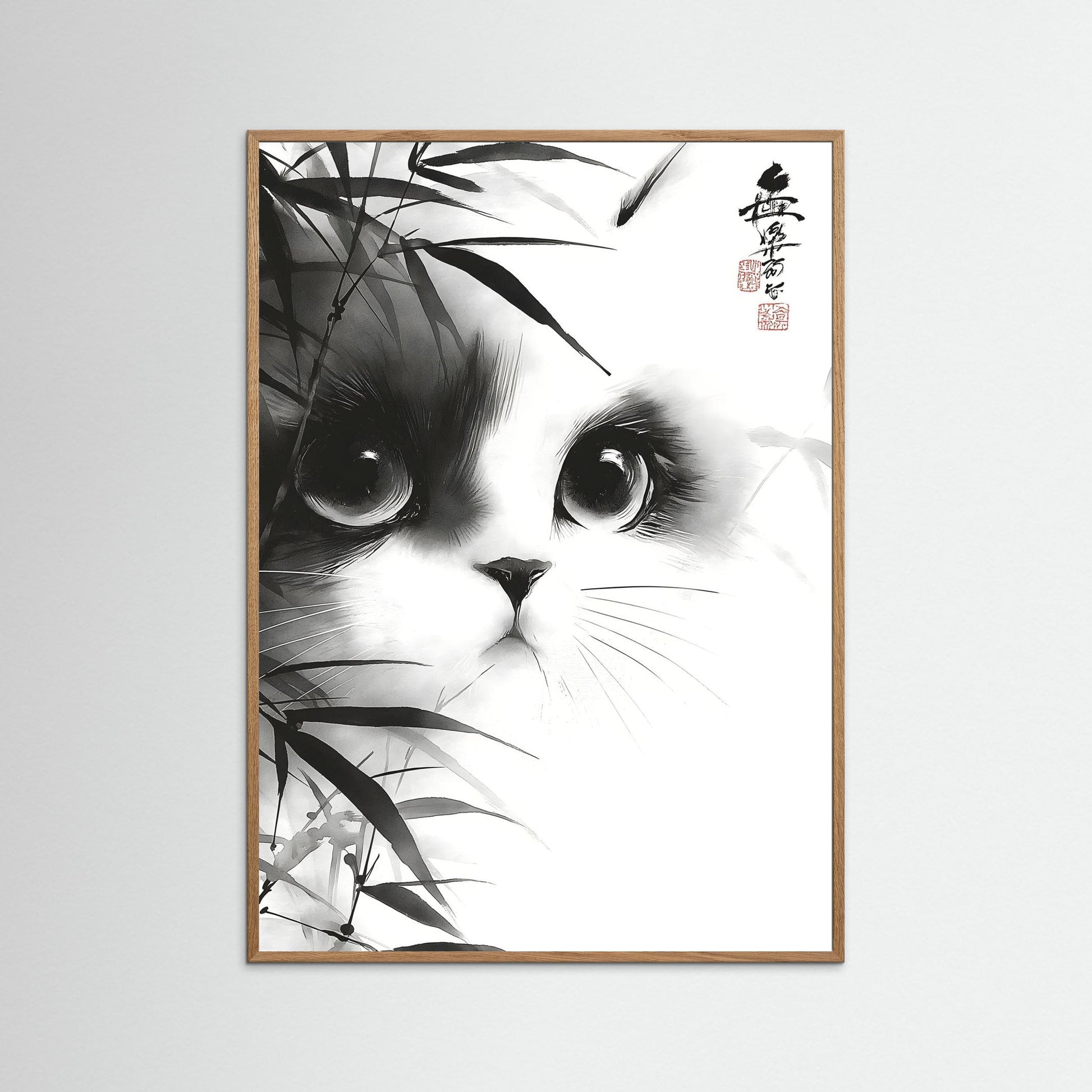 Japanese Ink Cat Wall Art – Minimalist Black and White Cat Print