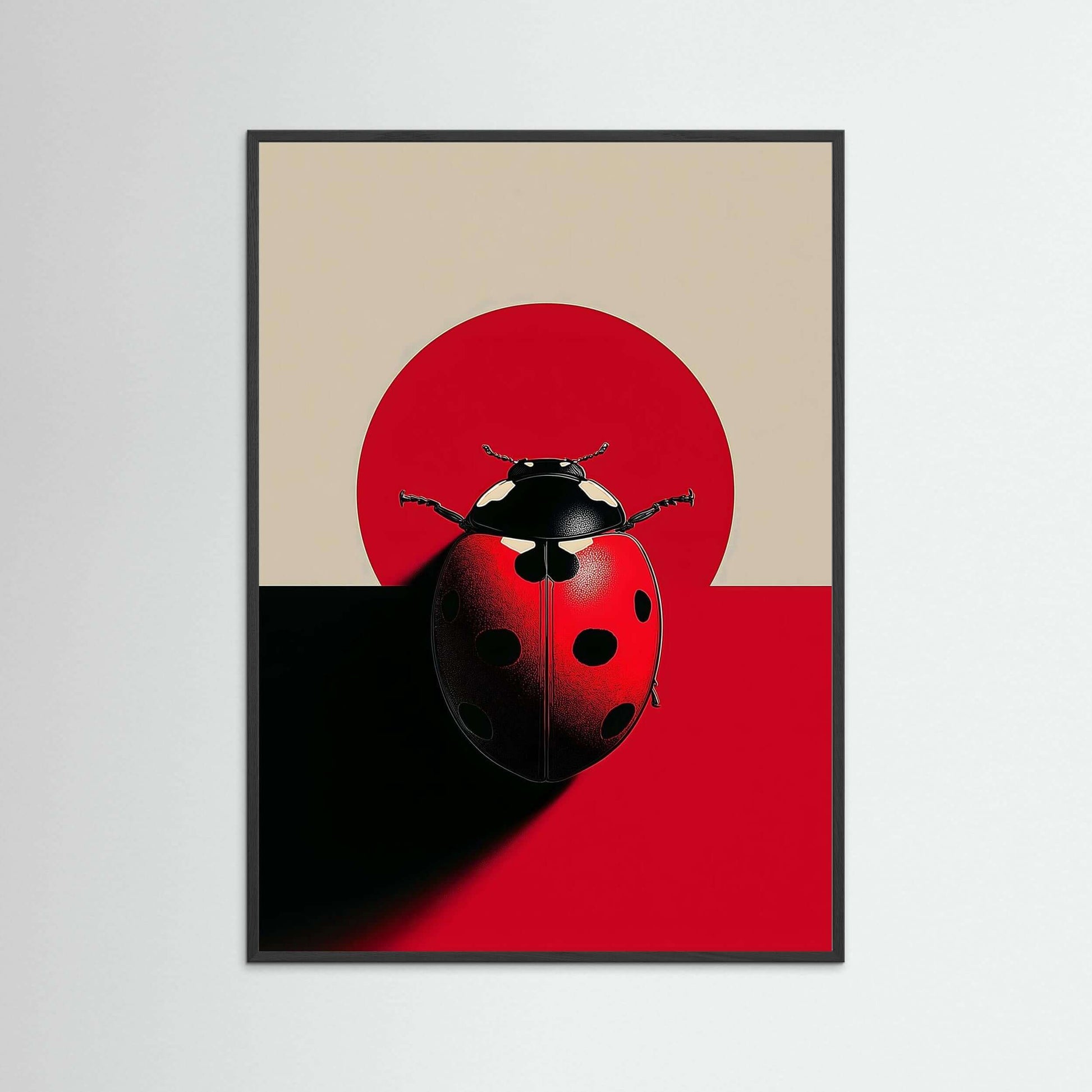 Minimalist Ladybug Wall Art – Modern Red & Black Symbolic Print