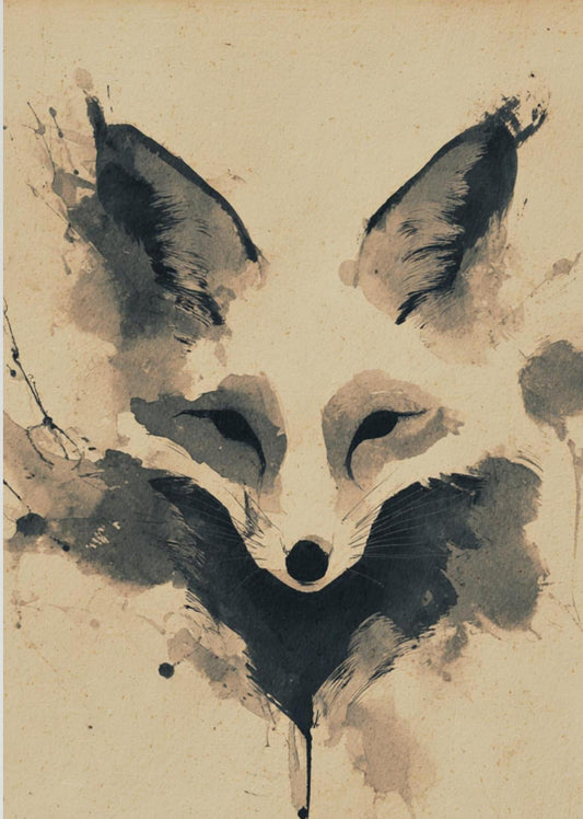 Veil of Cunning – Minimalist Ink Fox Wall Art