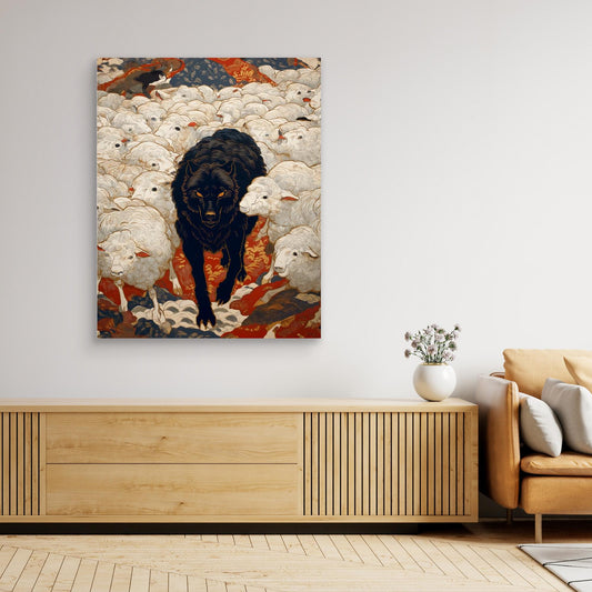 Black Wolf White Sheep Ukiyo-e Art Print