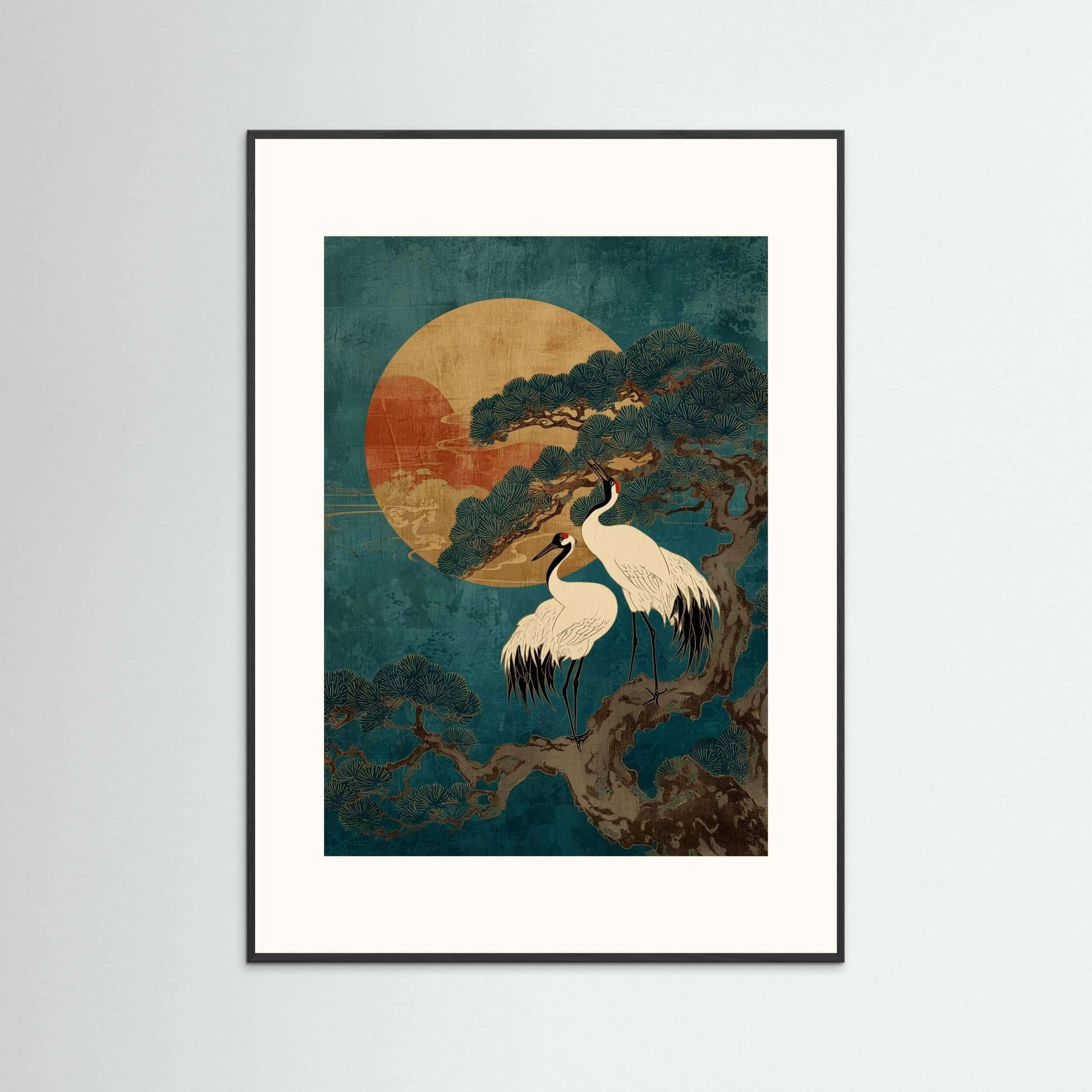 Japanese crane wall art print-Twin Cranes at Dusk 