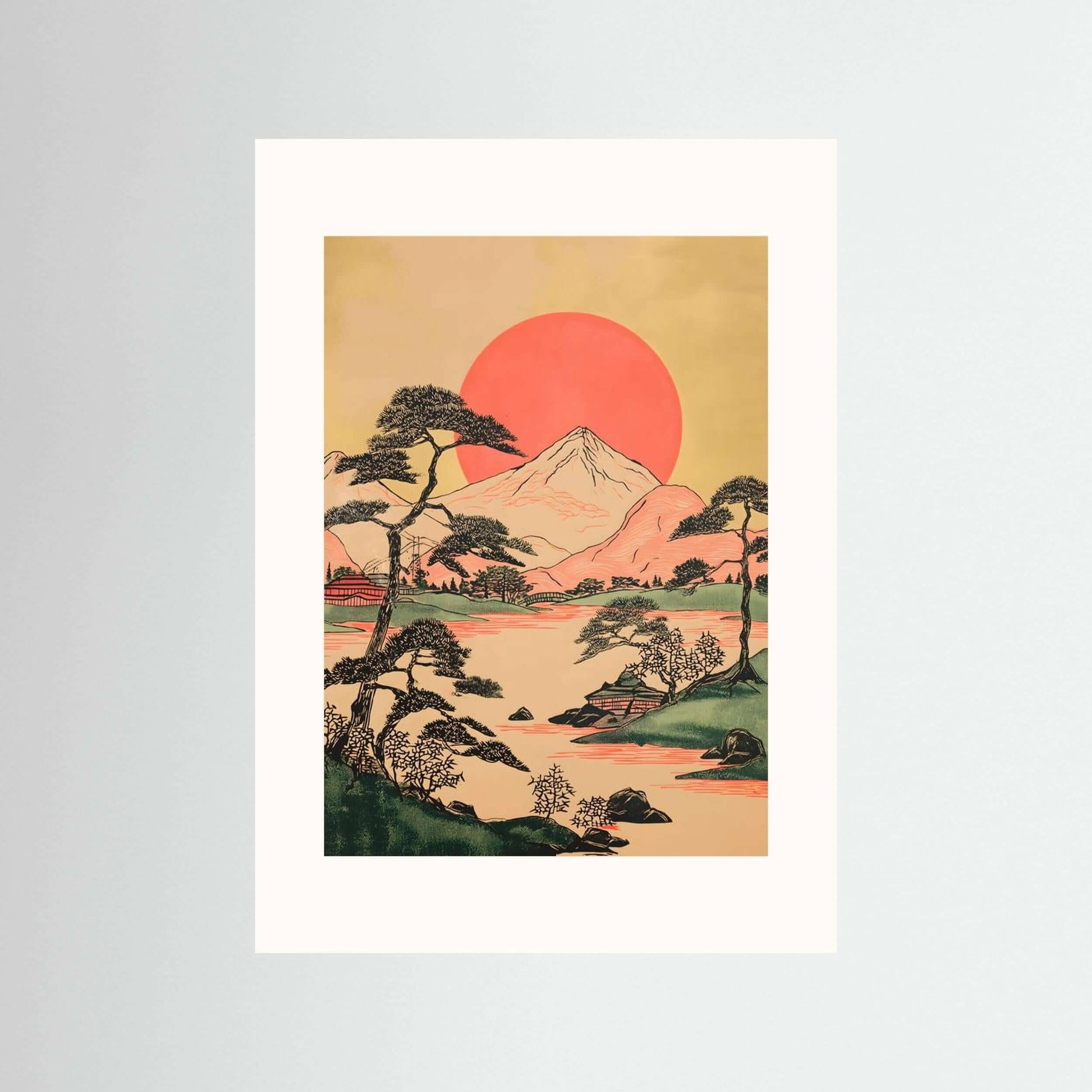 Rising Sun Over Fuji — Japanese Landscape Wall Art Print