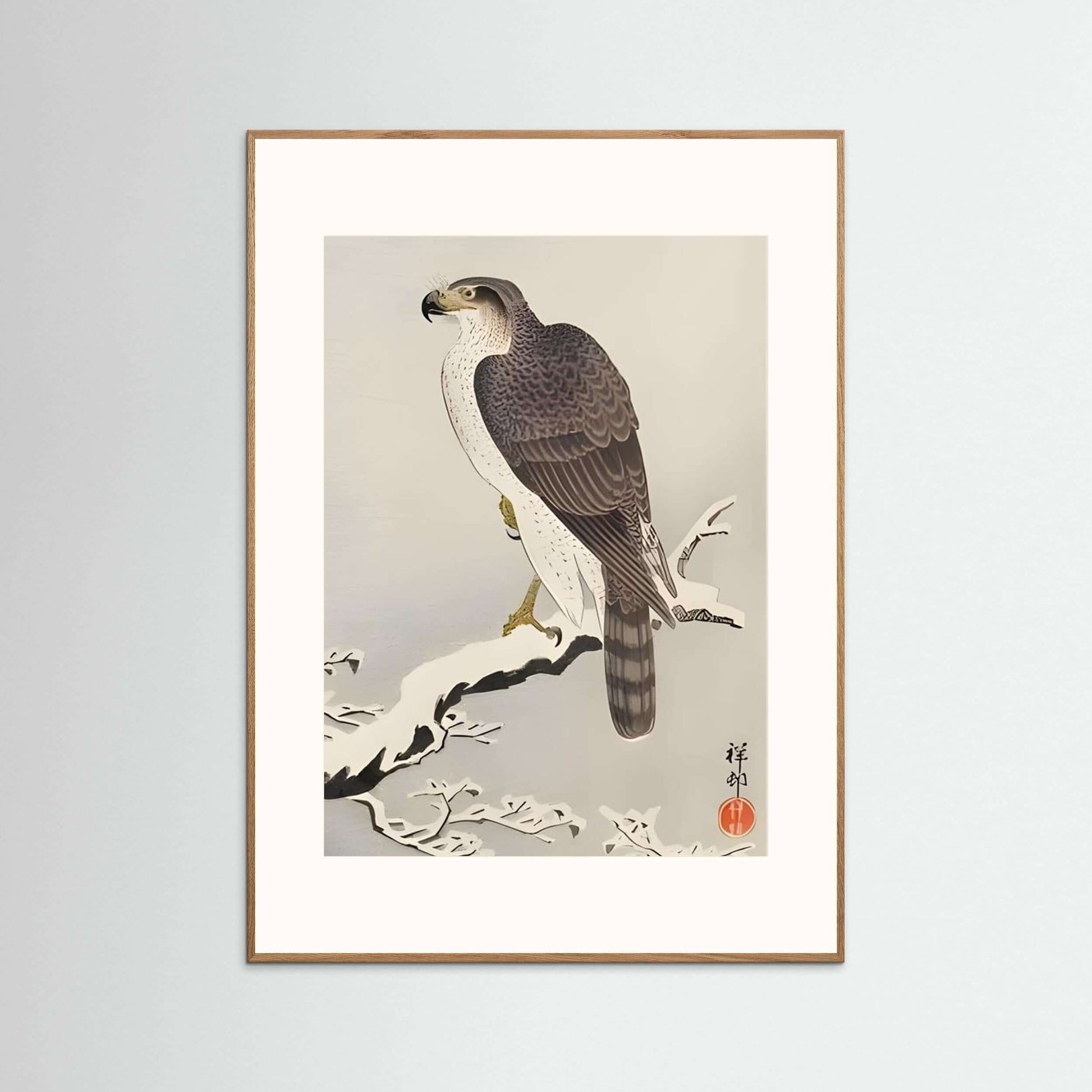 Silent Vigil — Japanese Falcon Ink Wall Art