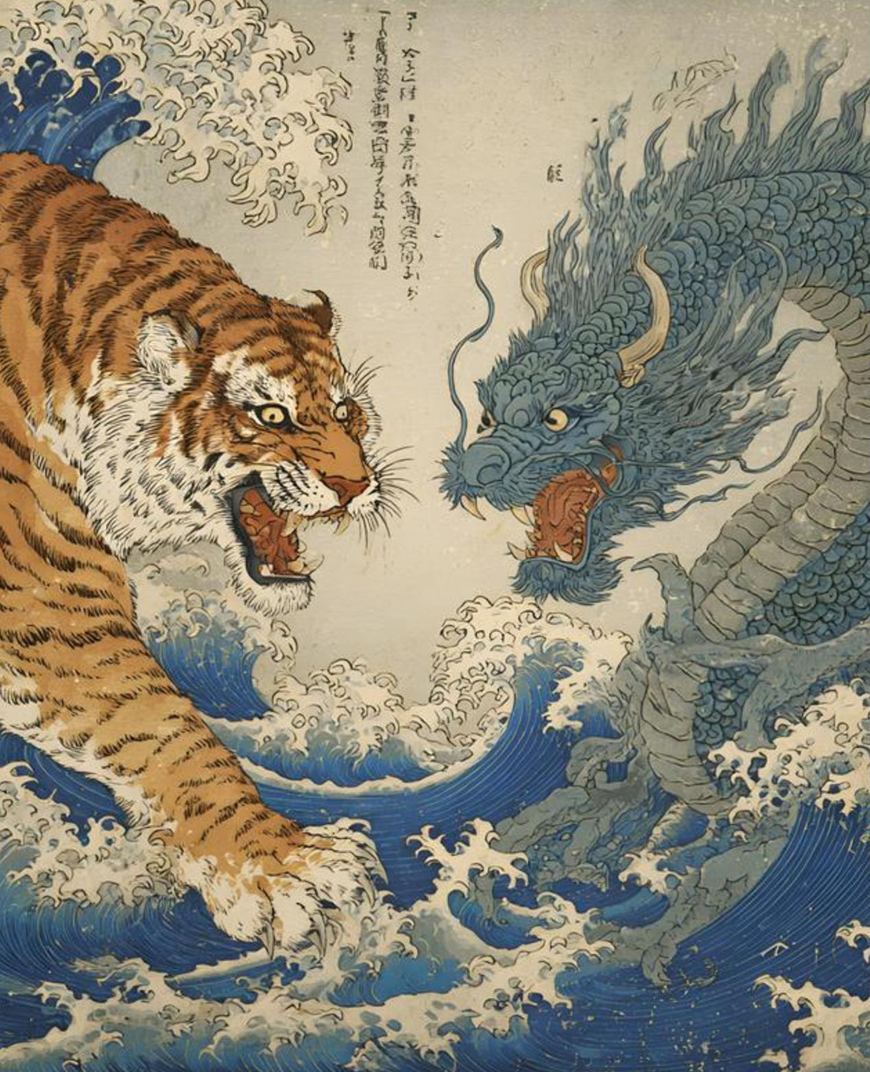 Tiger vs Dragon Ukiyo-e Art Print Japanese