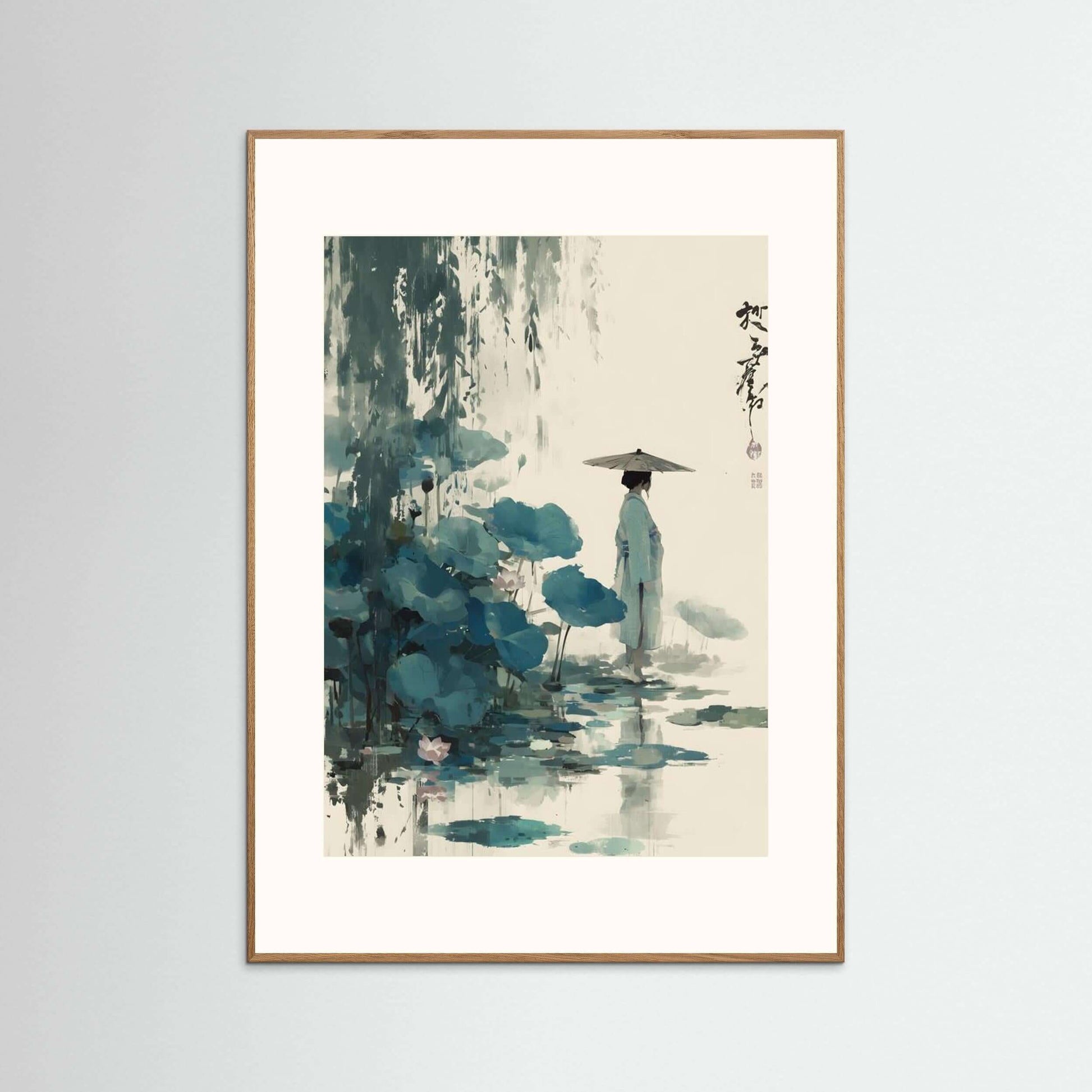 zen ink figure art-Stillness by the Lotus Pond 