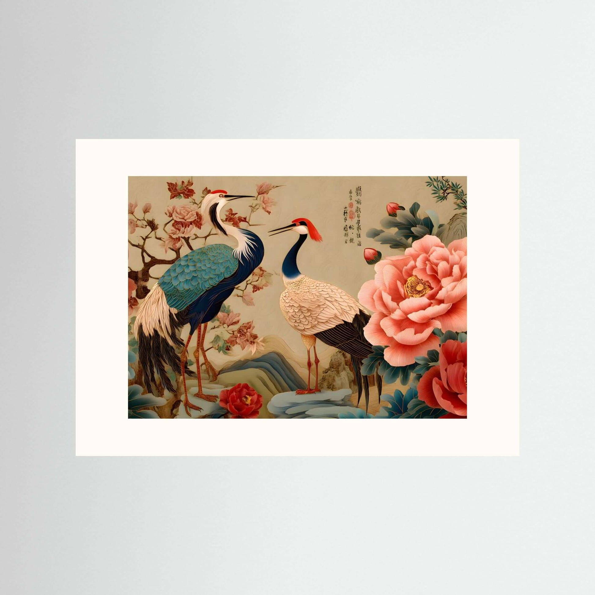 Eternal Harmony — Japanese Cranes & Peonies Wall Art