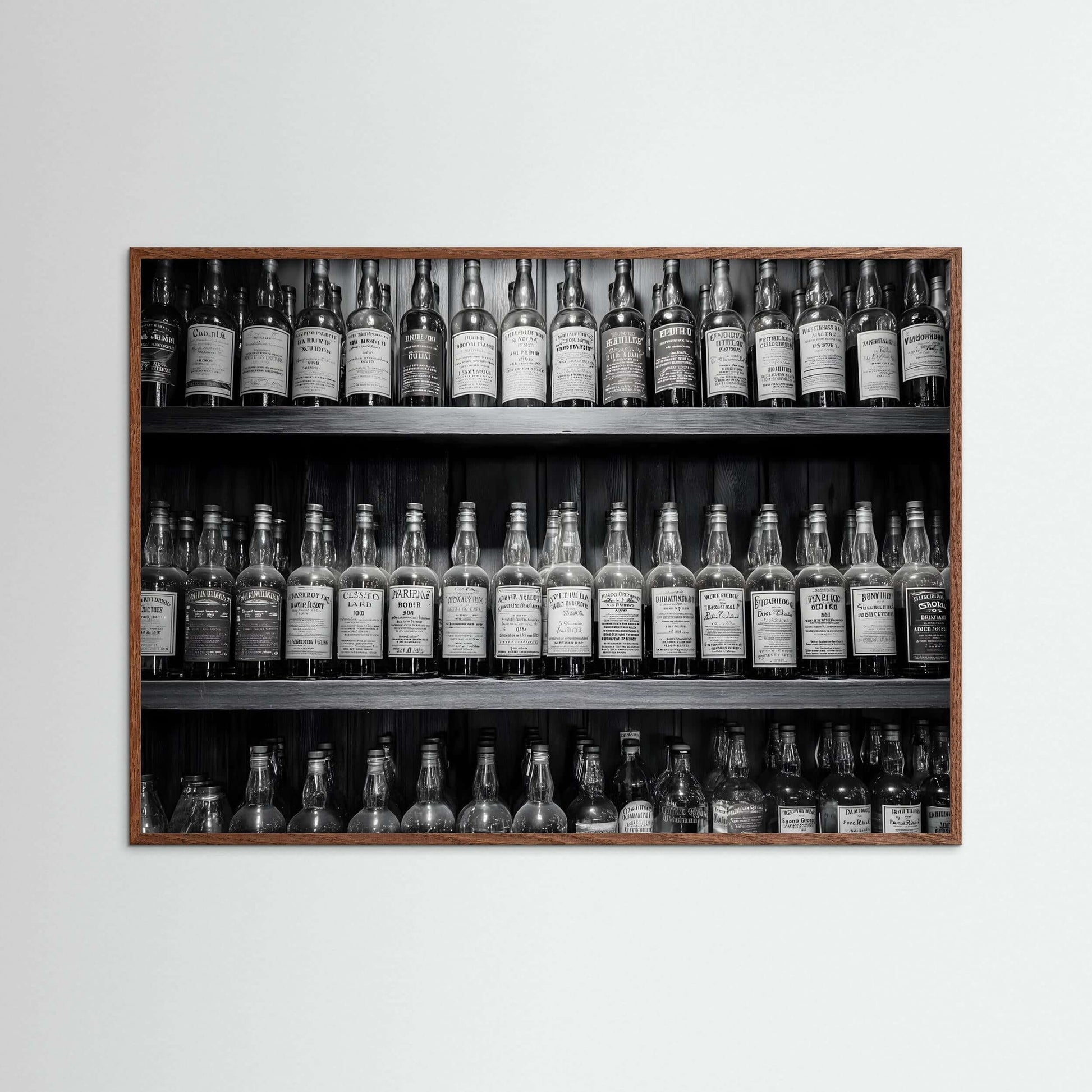 Vintage Whiskey Bottles Black and White Bar Wall Art