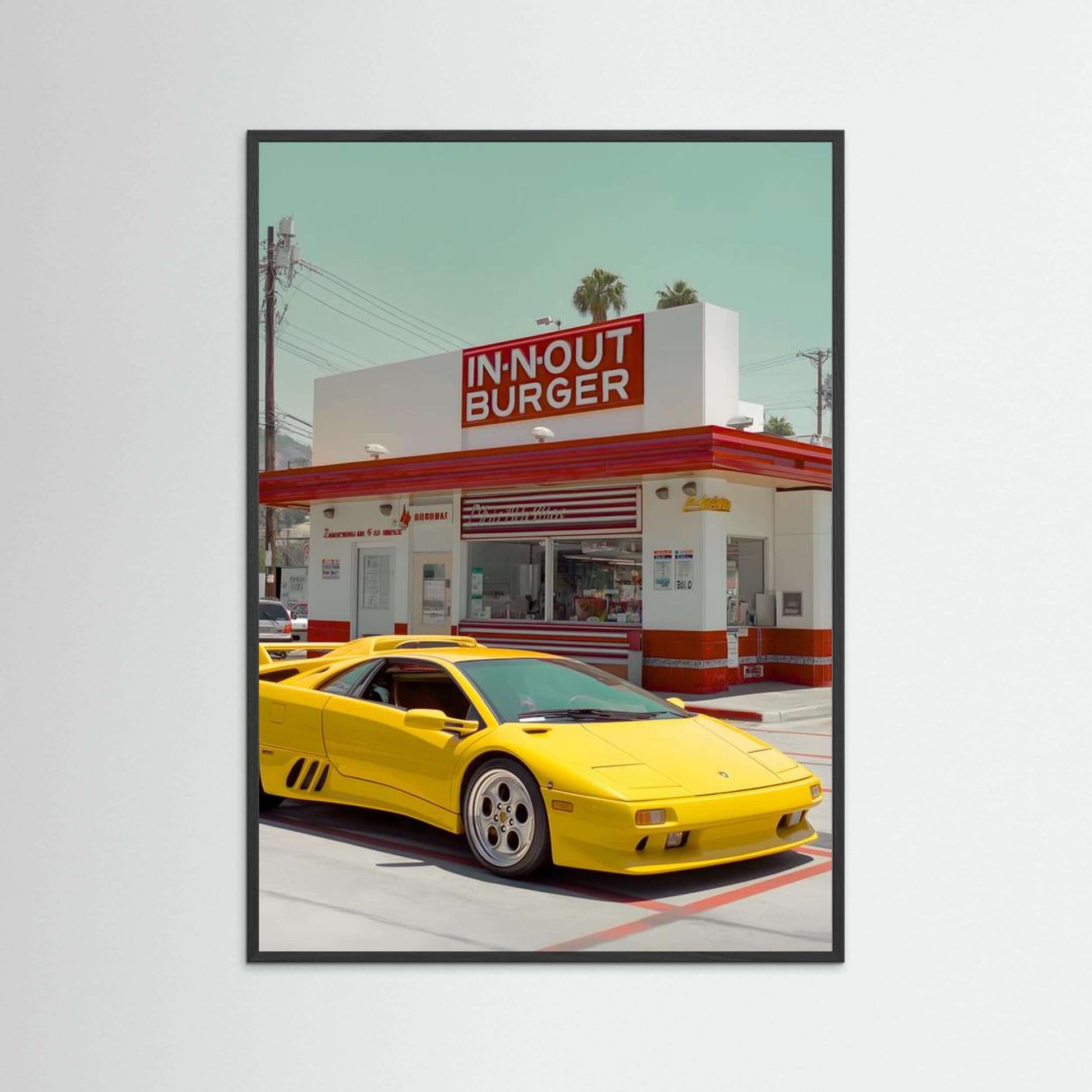 Yellow Lamborghini Diablo In-N-Out Burger Art Print