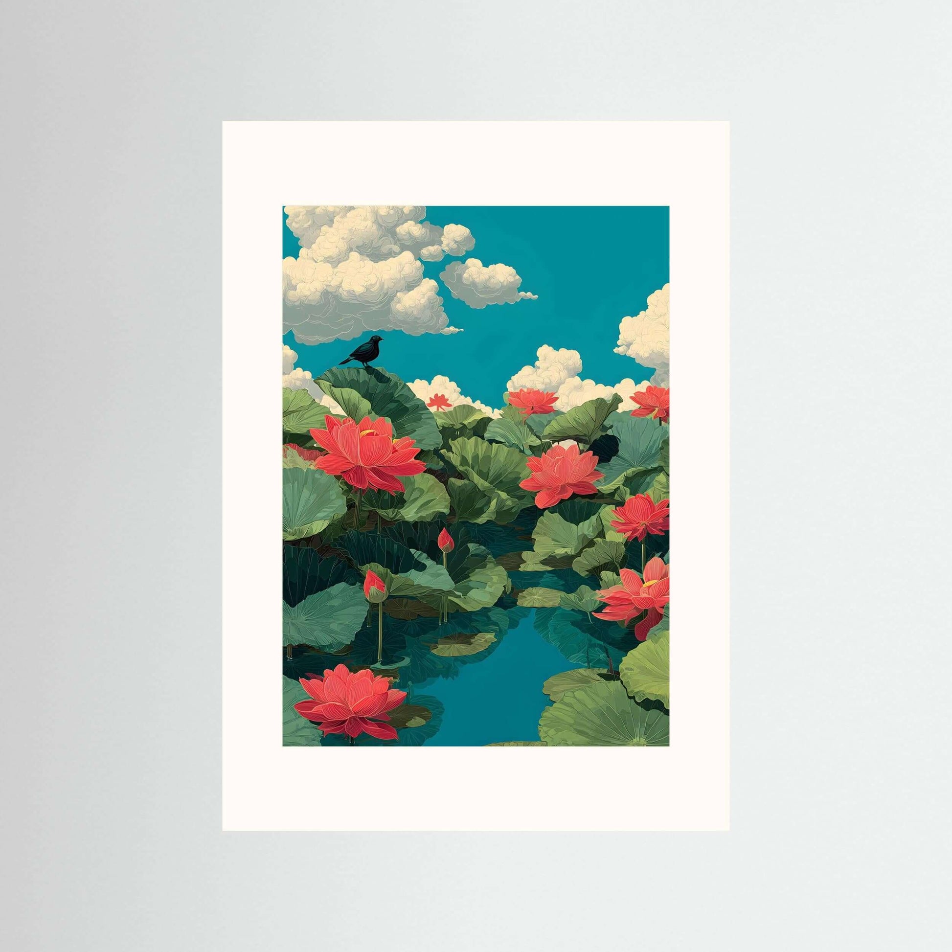 Japandi botanical wall art print-Lotus Harmony 