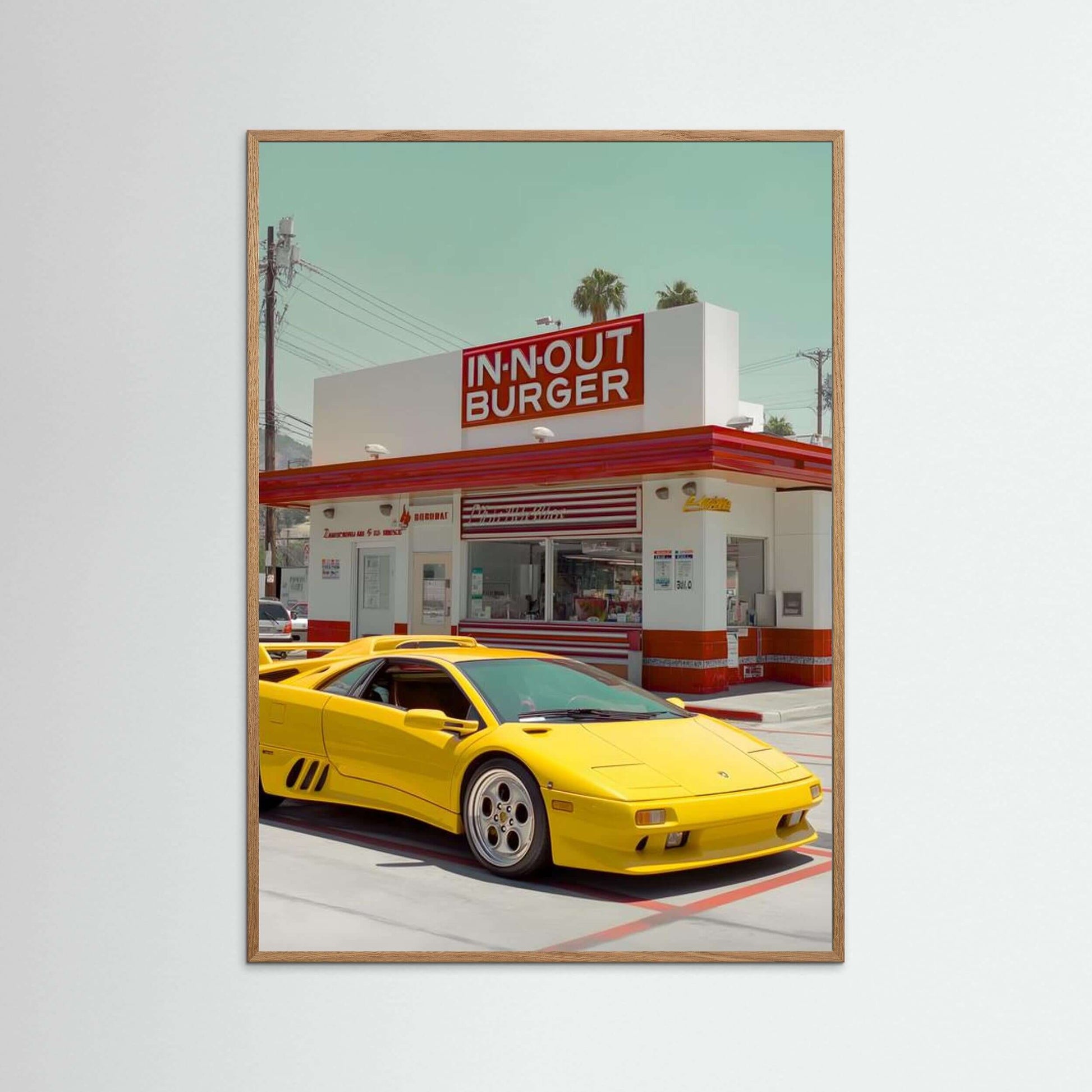 Yellow Lamborghini Diablo In-N-Out Burger Art Print