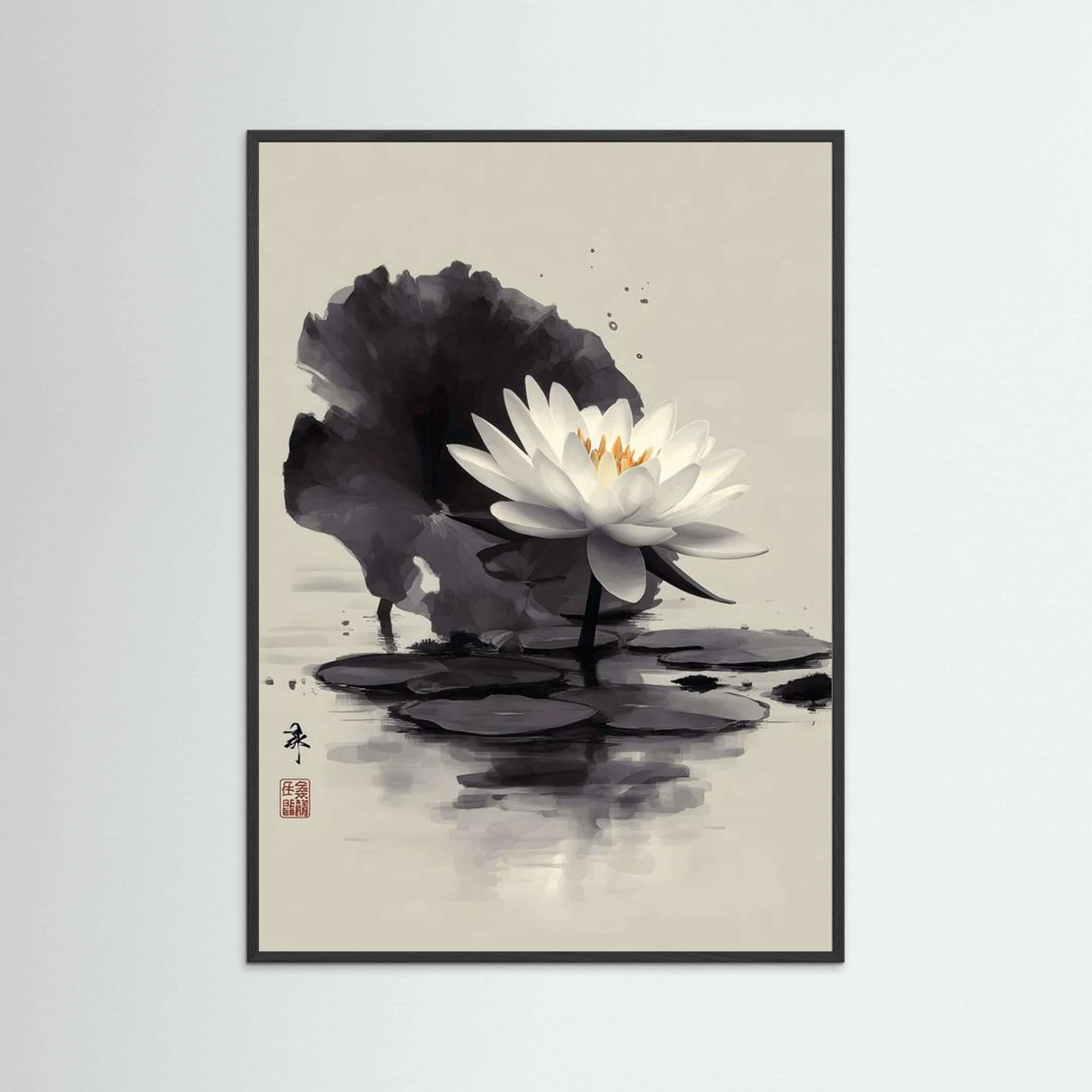 white lotus ink painting-Silent Bloom