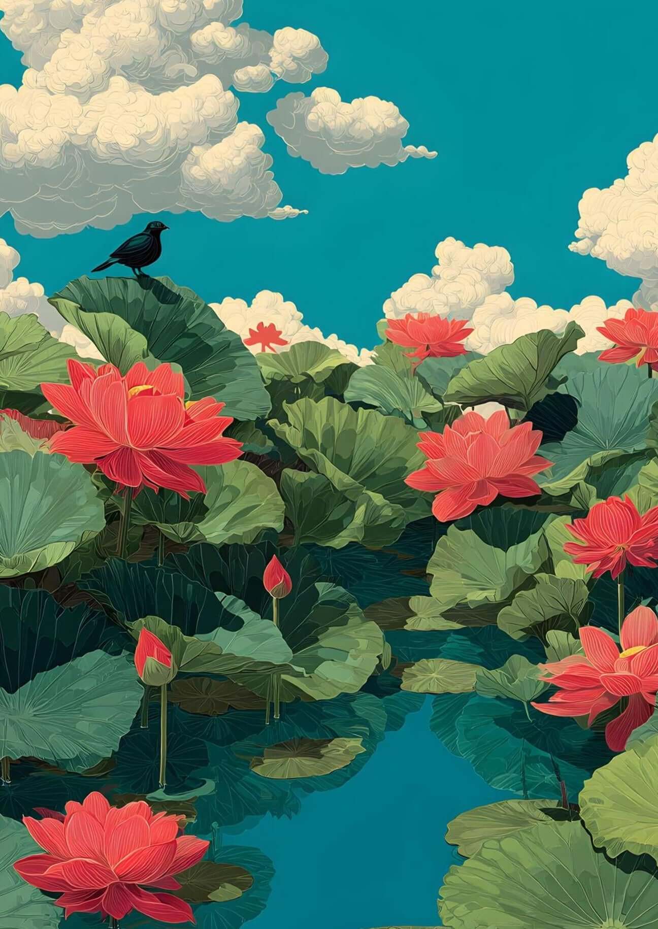 Japandi botanical wall art print-Lotus Harmony 