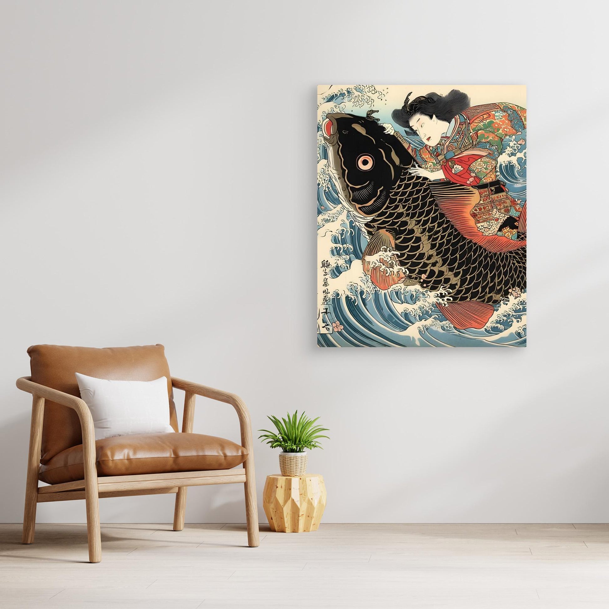 Samurai Wrestling Koi Fish Ukiyo-e Art Print