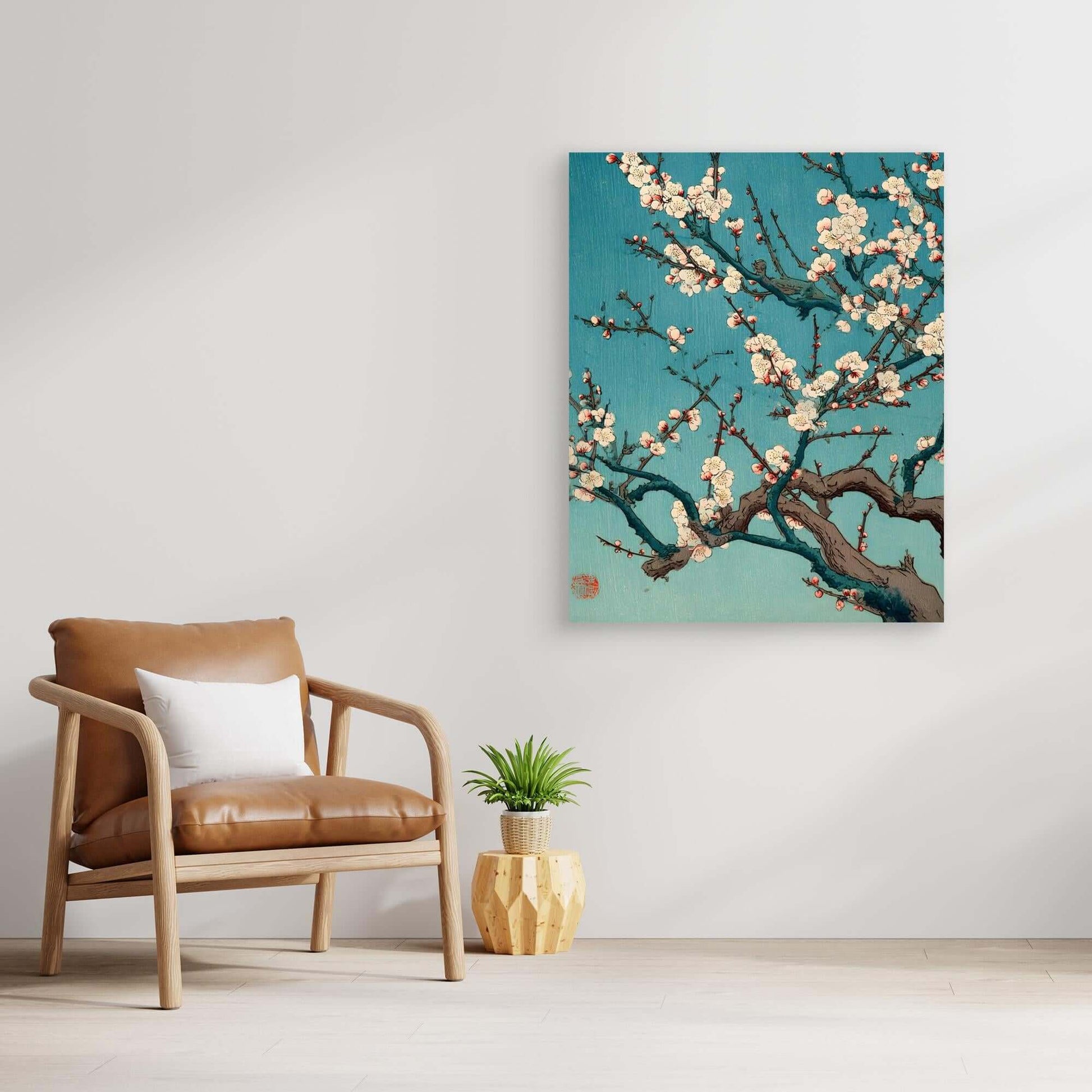Japanese Cherry Blossom Art | Sakura Branch Teal Ukiyo-e Print